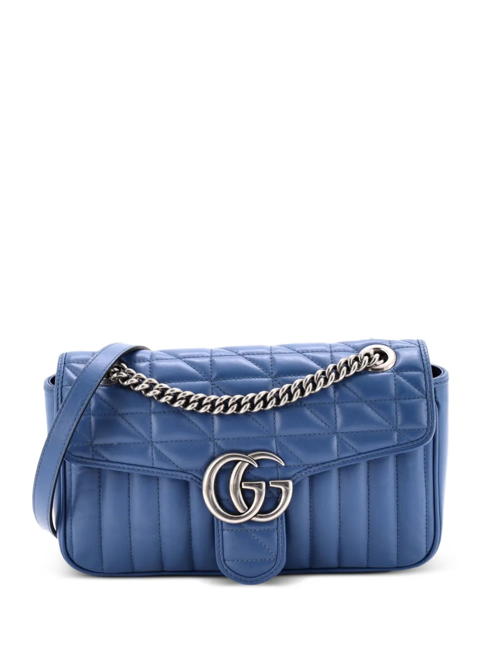 Gucci Pre-Owned Borsa a spalla GG Marmont NM piccola in pelle matelassé con battente - Blu
