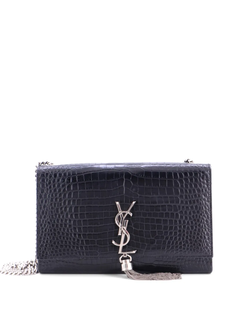 Saint Laurent Pre-Owned Classic Monogram Tassel Crocodile Embossed Leather Medium crossbody bag - Black