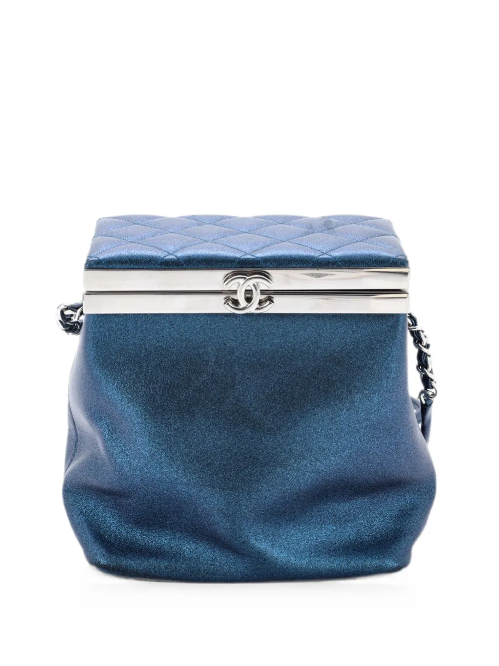 CHANEL Pre-Owned Borsa a spalla Airlines Frame Box piccola in pelle di agnello - Blu