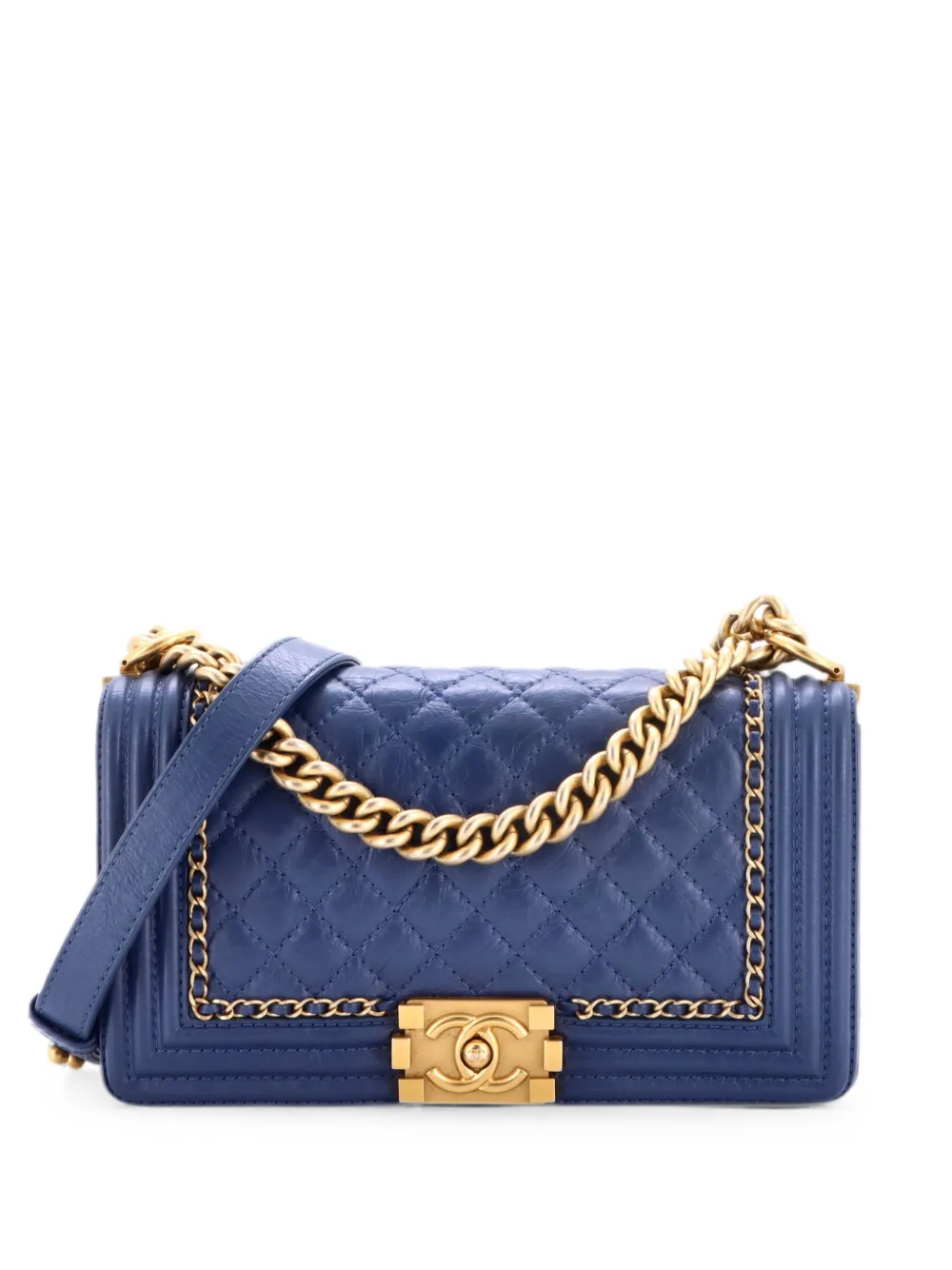 CHANEL Pre-Owned Borsa a tracolla Jacket Boy media in pelle di vitello trapuntata con battente - Blu