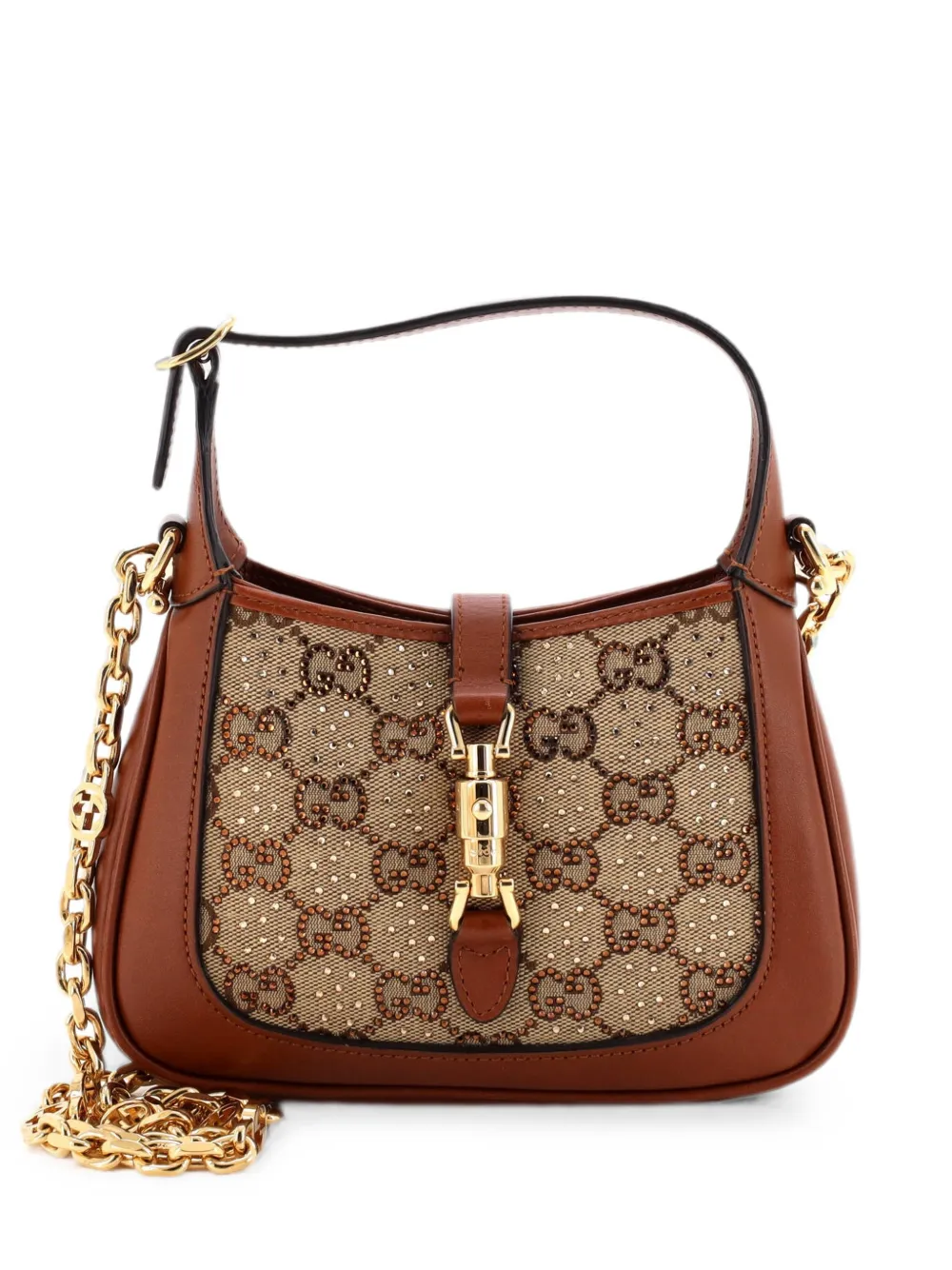 Gucci Pre-Owned Jackie 1961 Mini-Tasche aus GG Canvas mit Kristallen - Braun