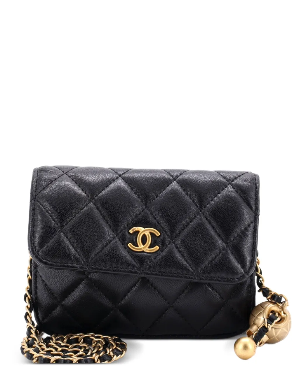 CHANEL Pre-Owned Borsa a tracolla Pearl Crush mini in pelle di agnello trapuntata con battente e catena - Nero