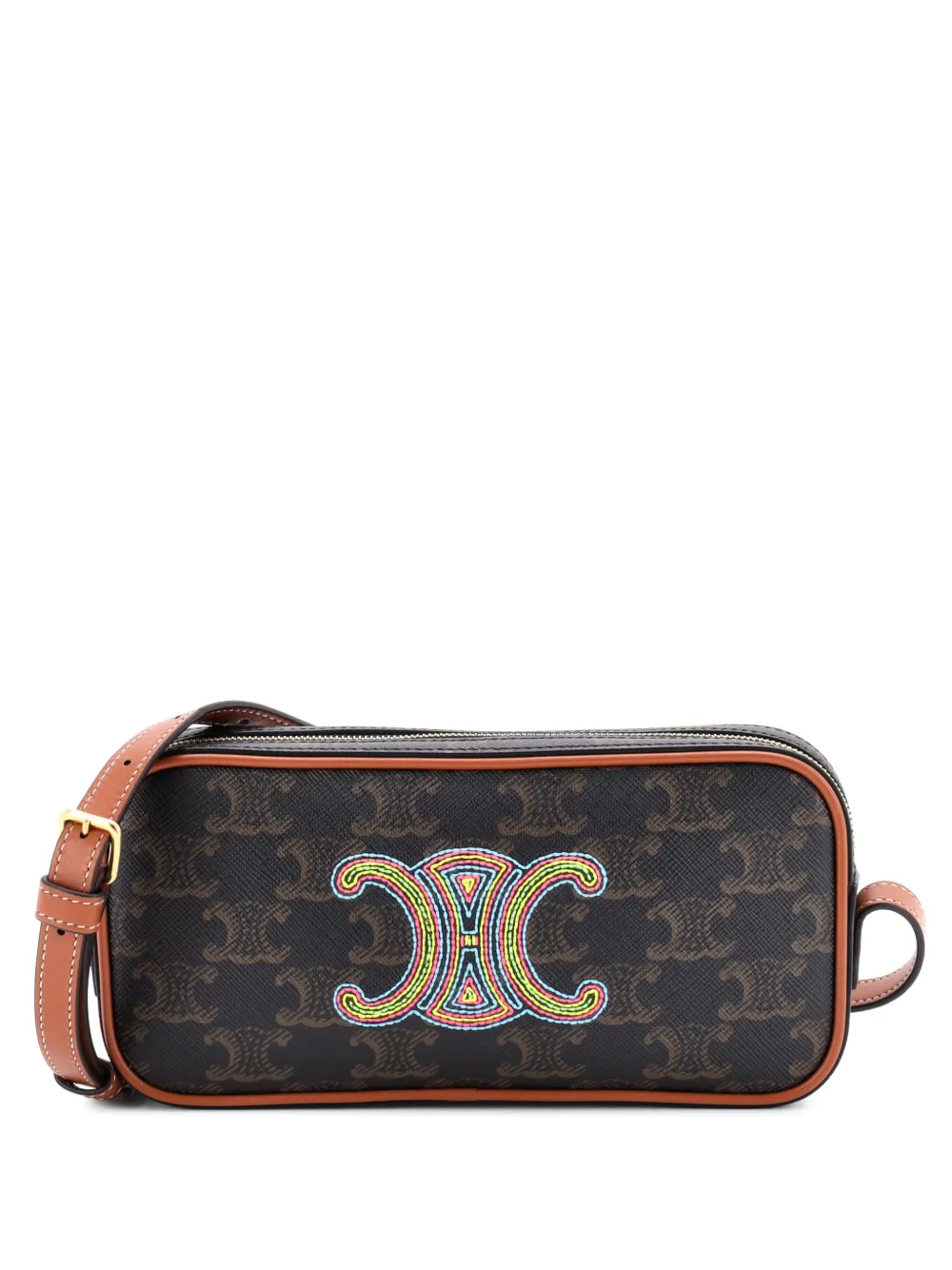 Celine Pre-Owned Kleine Cuir Triomphe Schultertasche aus beschichtetem Canvas mit Leder - Braun