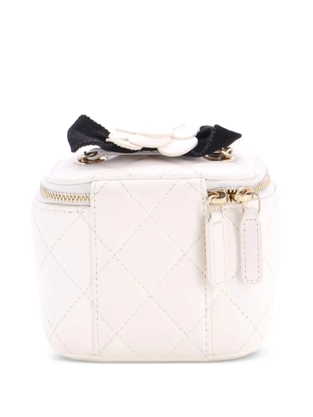CHANEL Pre-Owned Borsa a tracolla Vanity Case mini in pelle di agnello trapuntata con fiocco e camelia - Bianco