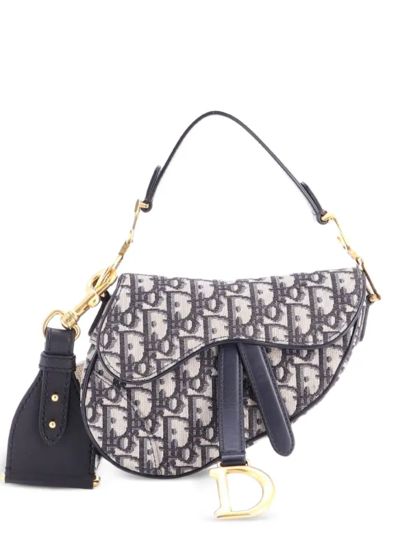 Dior Pre-owned Saddle Handbag with Strap Oblique Canvas Mini Shoulder Bag in Blue