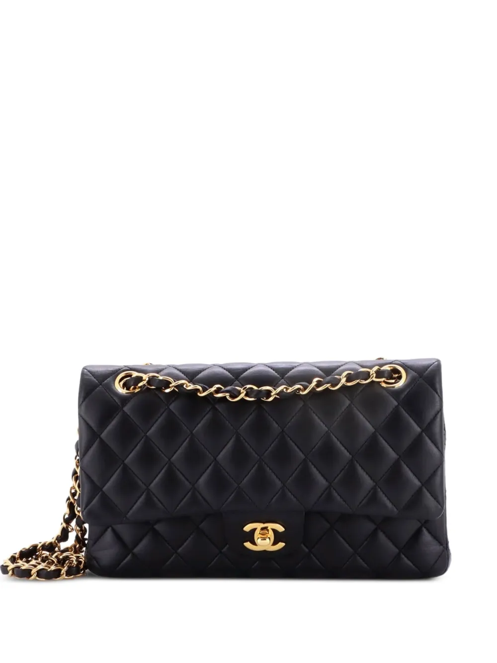 CHANEL Pre-Owned Classic Double Flap Bag Quilted Lambskin Medium shoulder bag - Black