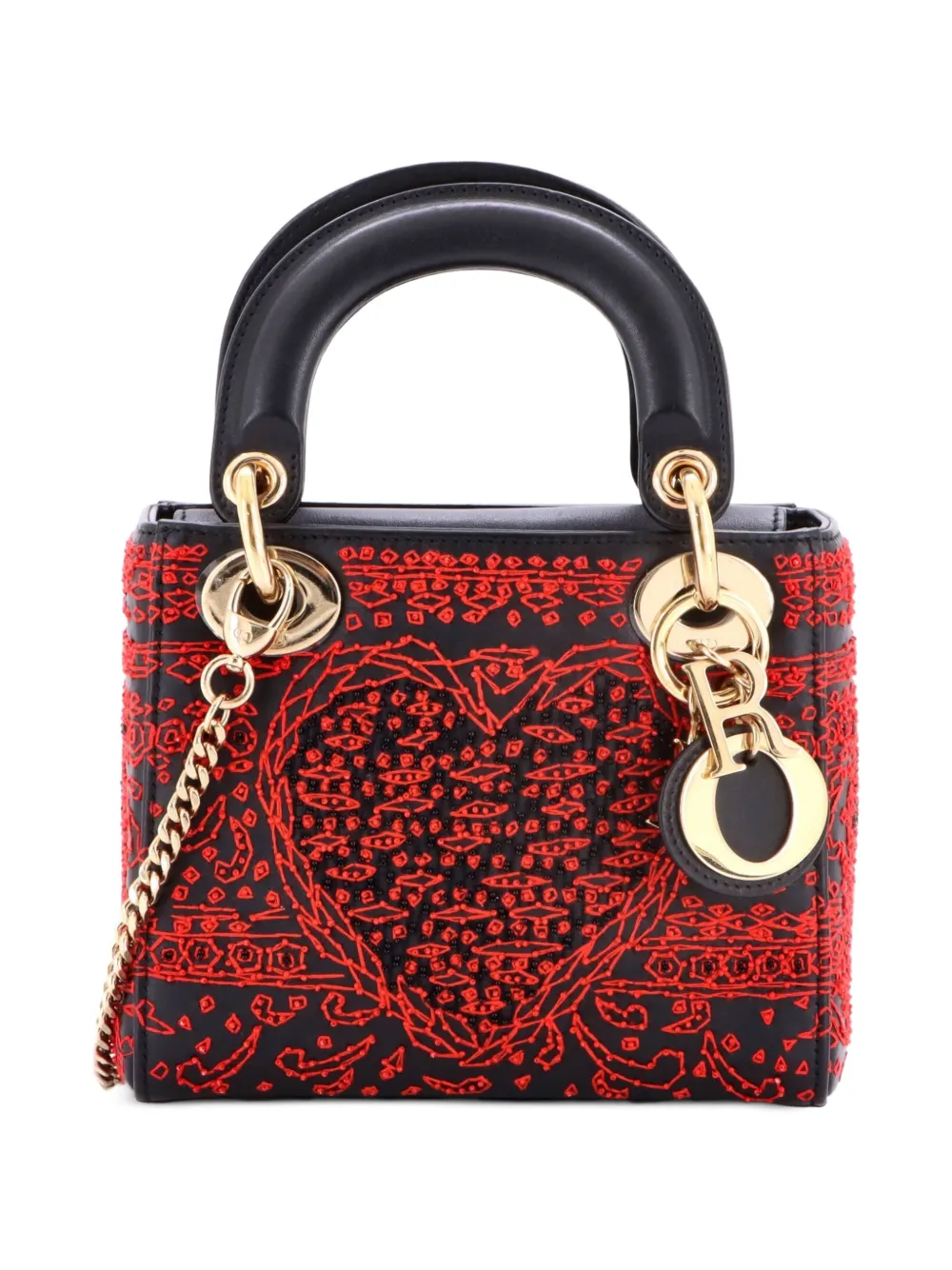 Christian Dior Pre-Owned Mini Lady Dior Schultertasche aus Leder mit Perlenstickerei - Schwarz