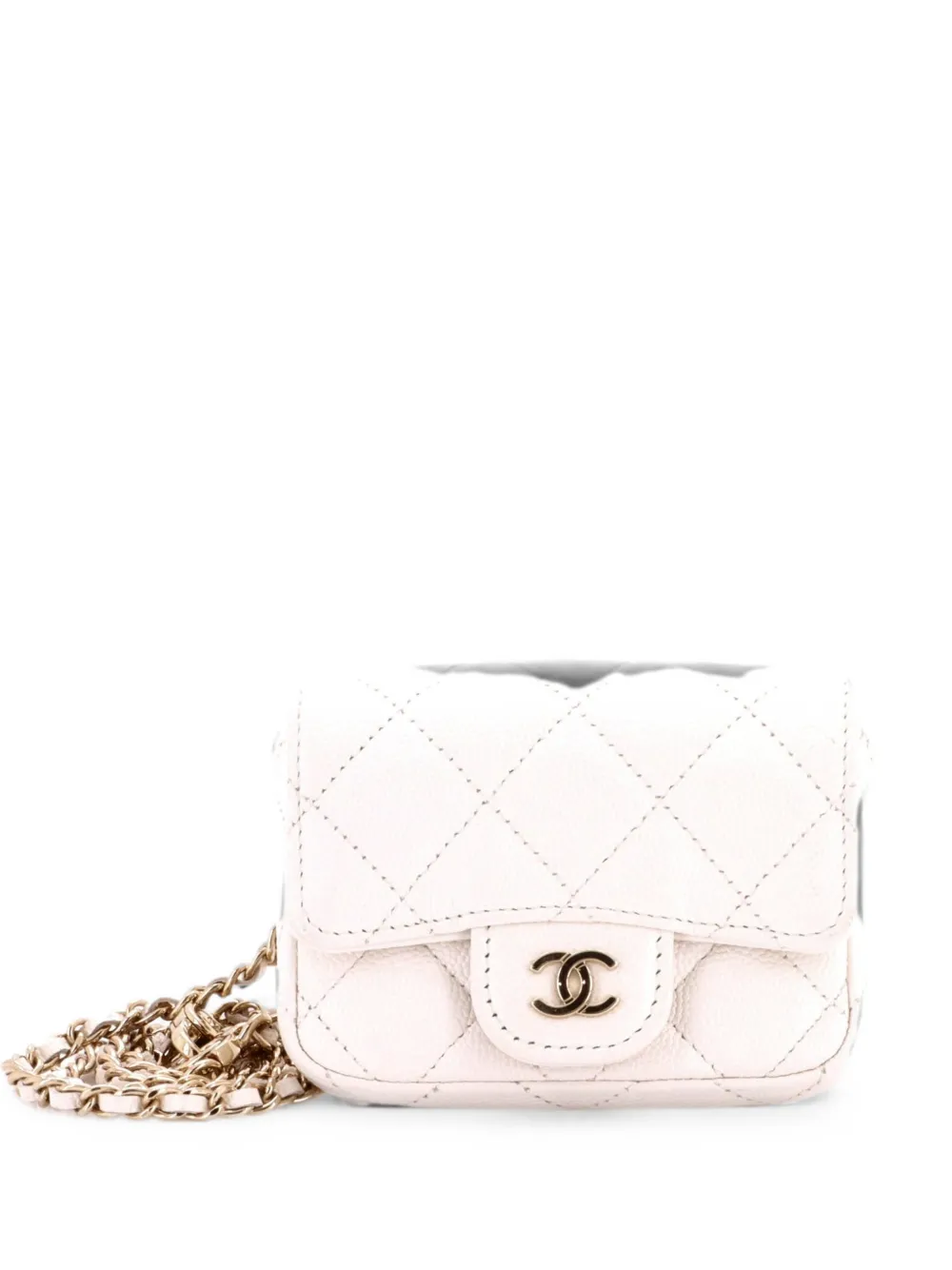 CHANEL Pre-Owned Classic Flap Chain Quilted Caviar Mini belt bag - White