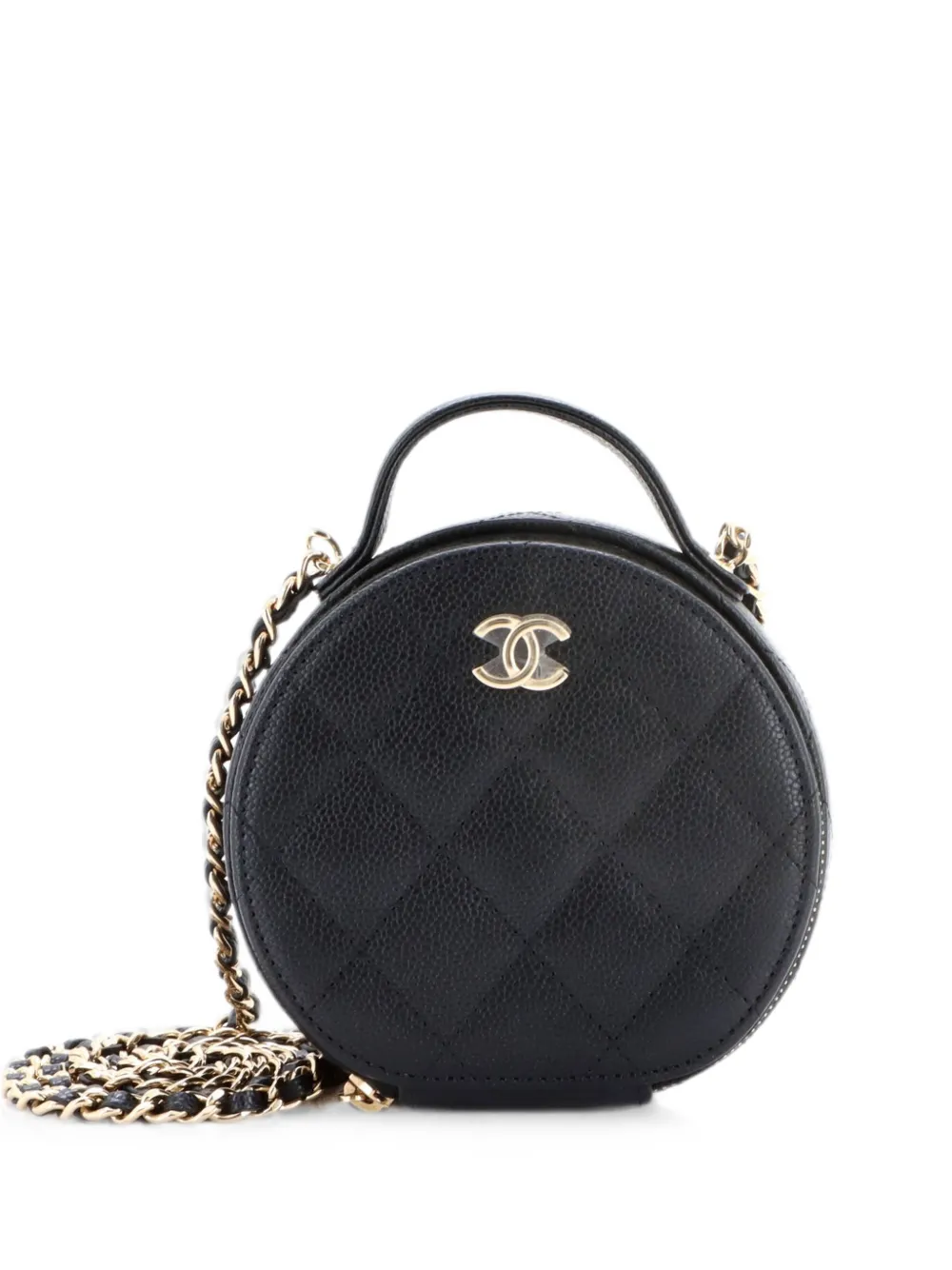 CHANEL Pre-Owned Handle with Care Round Vanity Case with Chain Quilted Caviar Small crossbody bag - Black