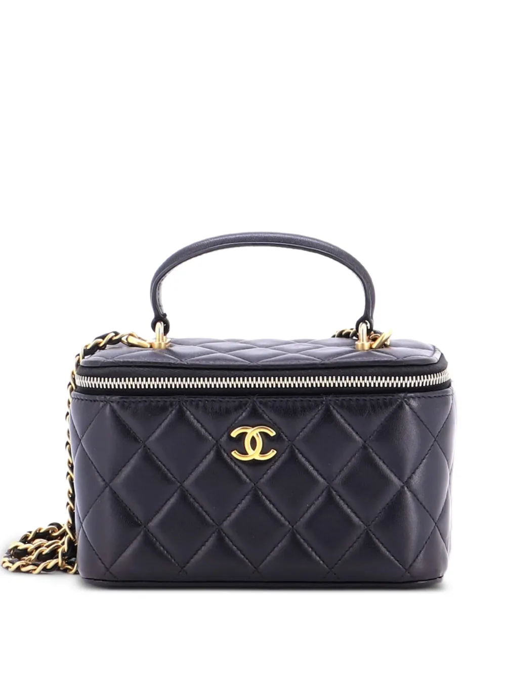 CHANEL Pre-Owned Classic Top Handle Vanity Case with Chain Quilted Lambskin Small crossbody bag - Black