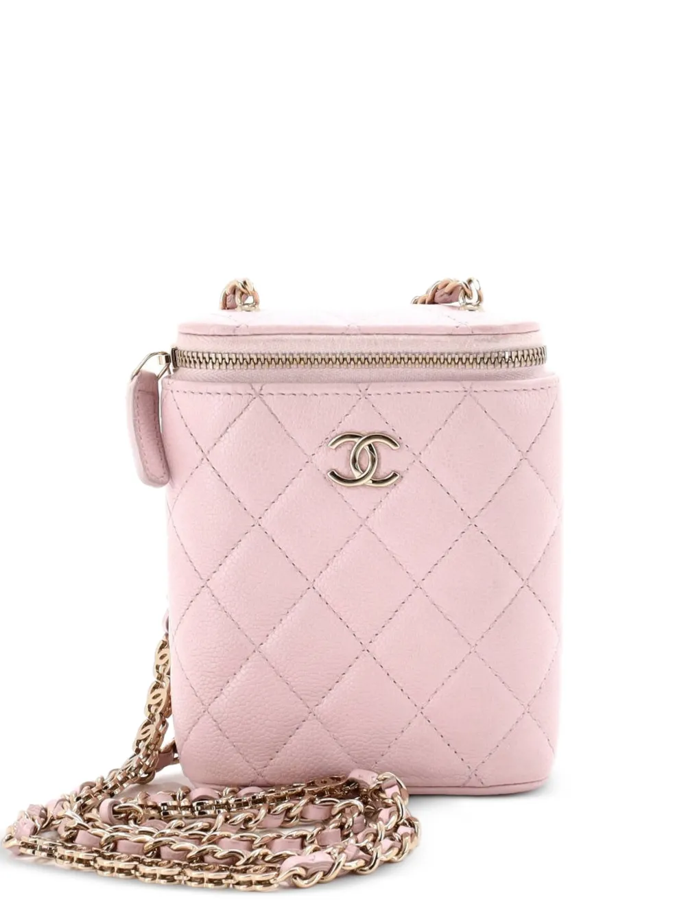 CHANEL Pre-Owned Borsa a spalla Vertical Classic Vanity Case piccola in pelle Caviar trapuntata con catena - Rosa