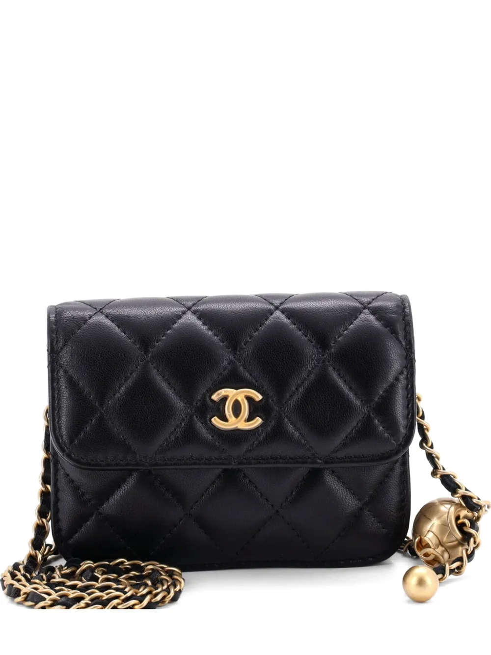 CHANEL Pre-Owned Pearl Crush Flap Clutch with Chain Quilted Lambskin Mini crossbody bag - Black