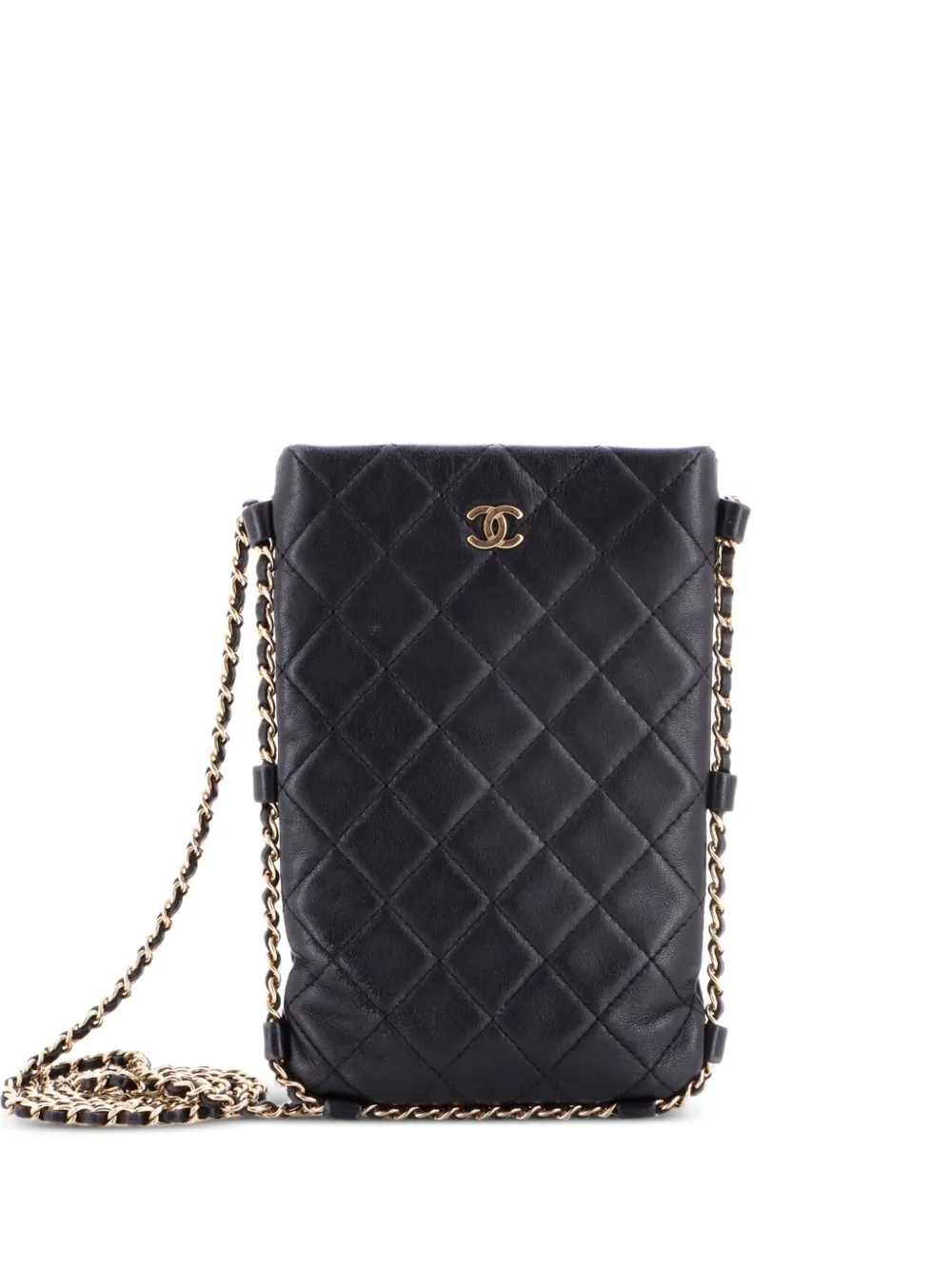 CHANEL Pre-Owned Chain Around Flat Phone Holder Quilted Lambskin crossbody bag - Black