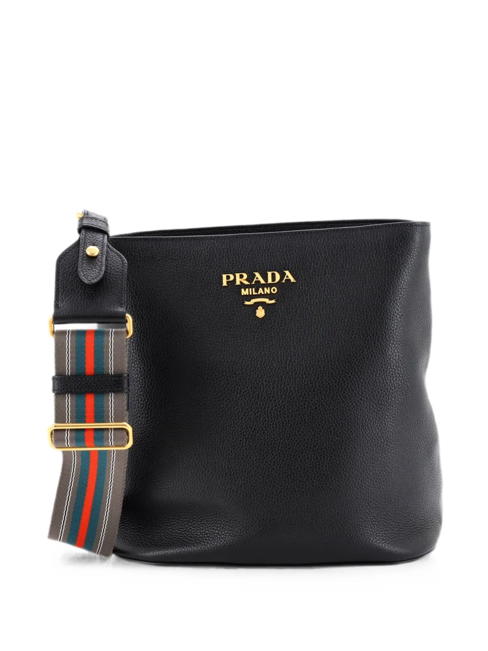 Prada Pre-Owned Logo Messenger Bag Vitello Phenix Medium bucket bag - Black