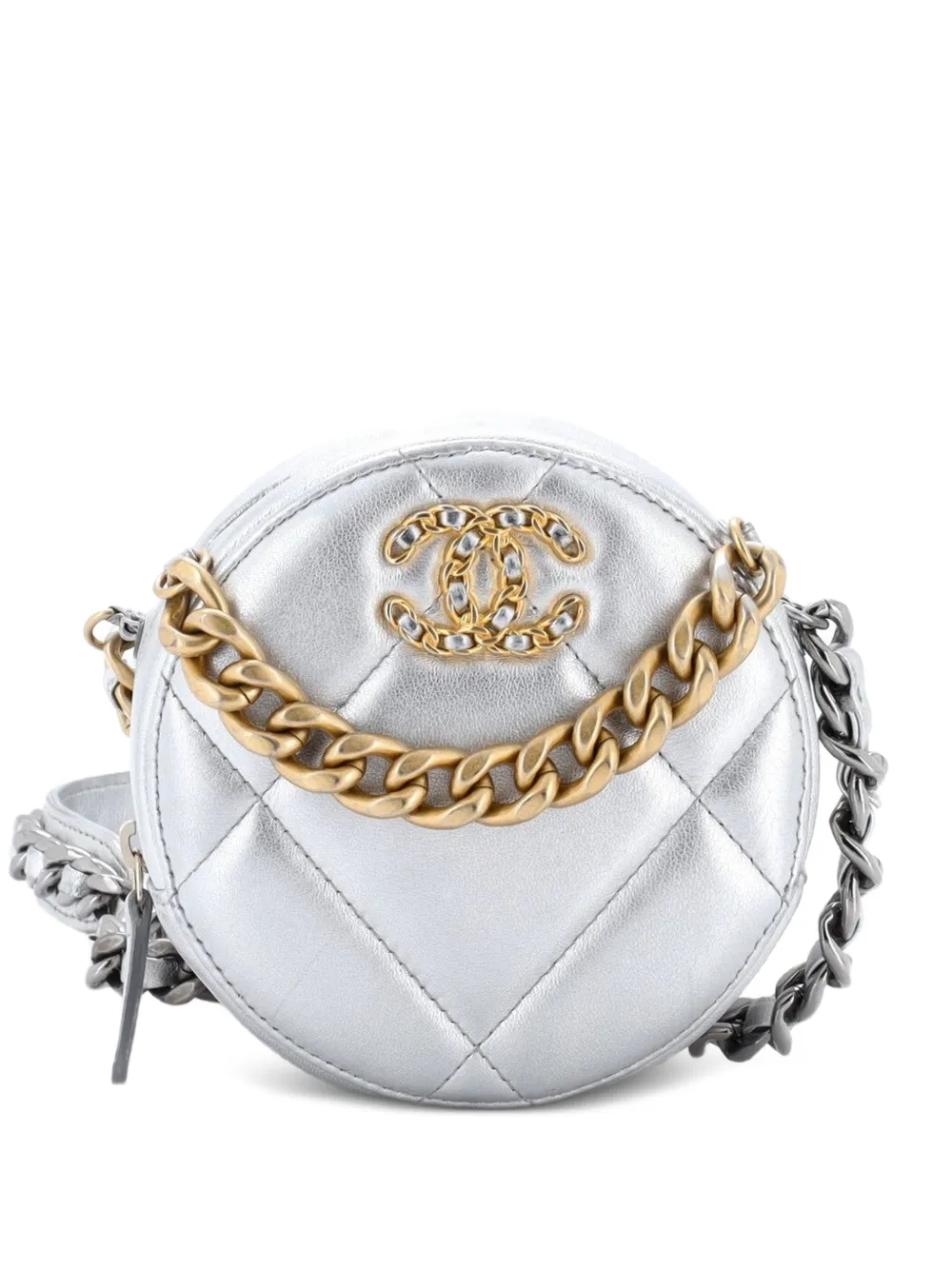 CHANEL Pre-Owned Clutch 19 tonda in pelle trapuntata con catena - Argento