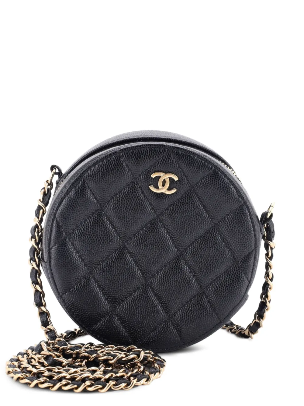 CHANEL Pre-Owned Round Clutch with Chain Quilted Caviar Mini crossbody bag - Black