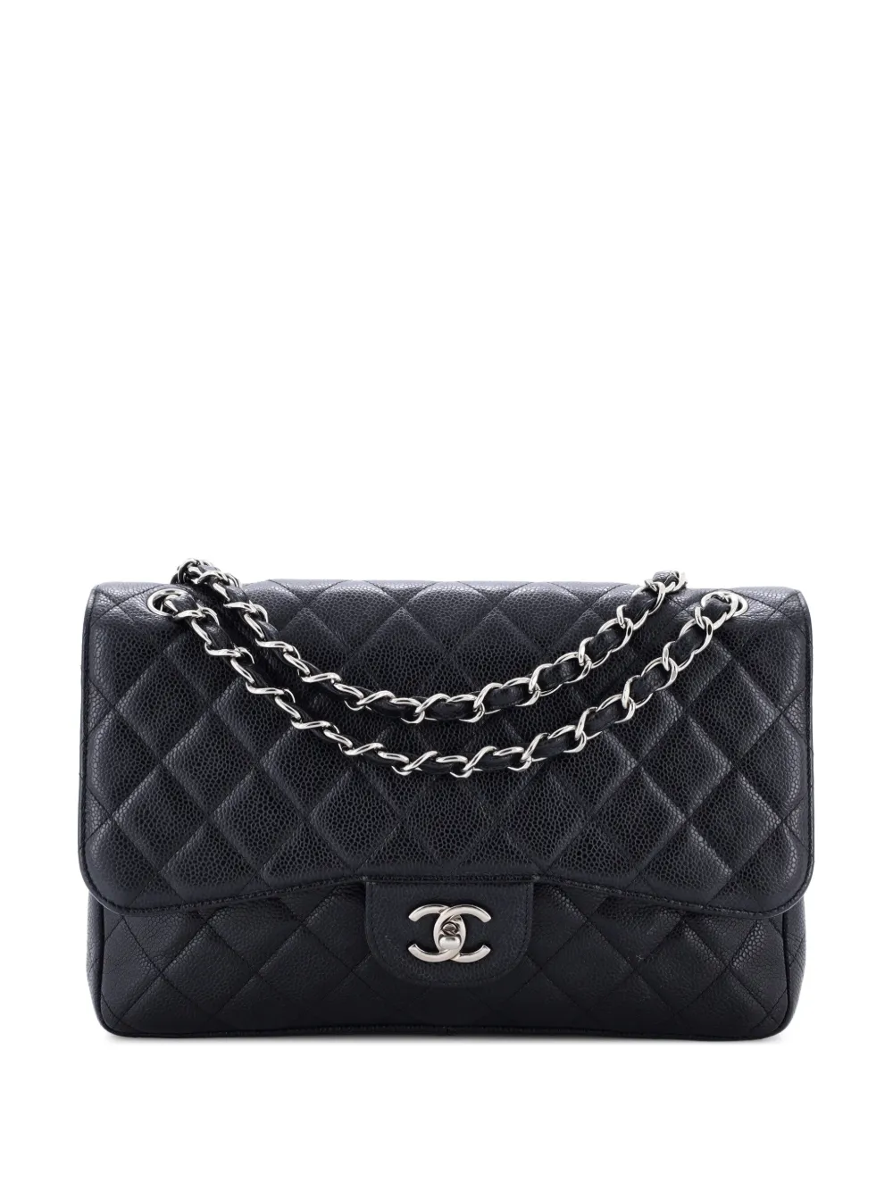 CHANEL Pre-Owned Classic Double Flap Bag Quilted Caviar Jumbo shoulder bag - Black