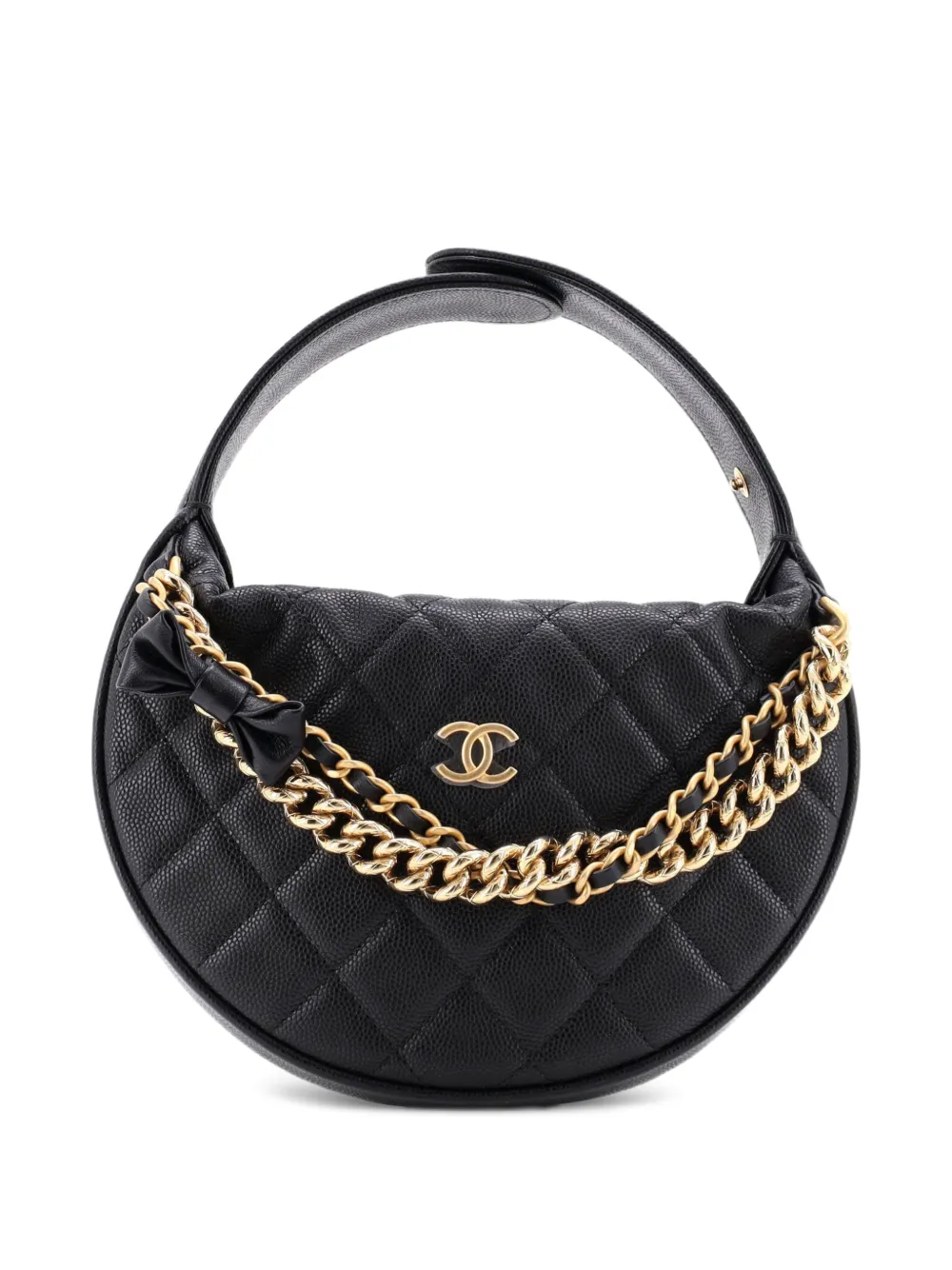 CHANEL Pre-Owned Borsa passepartout mini in pelle Caviar trapuntata con fiocco - Nero