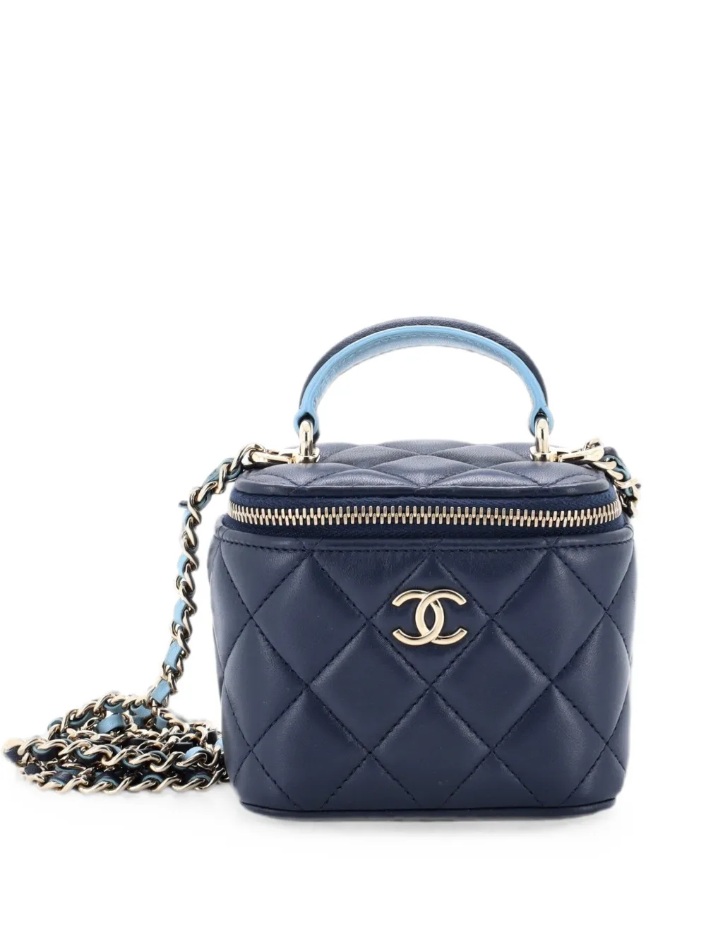 CHANEL Pre-Owned Classic Top Handle Vanity Case with Chain Quilted Lambskin Mini crossbody bag - Blue