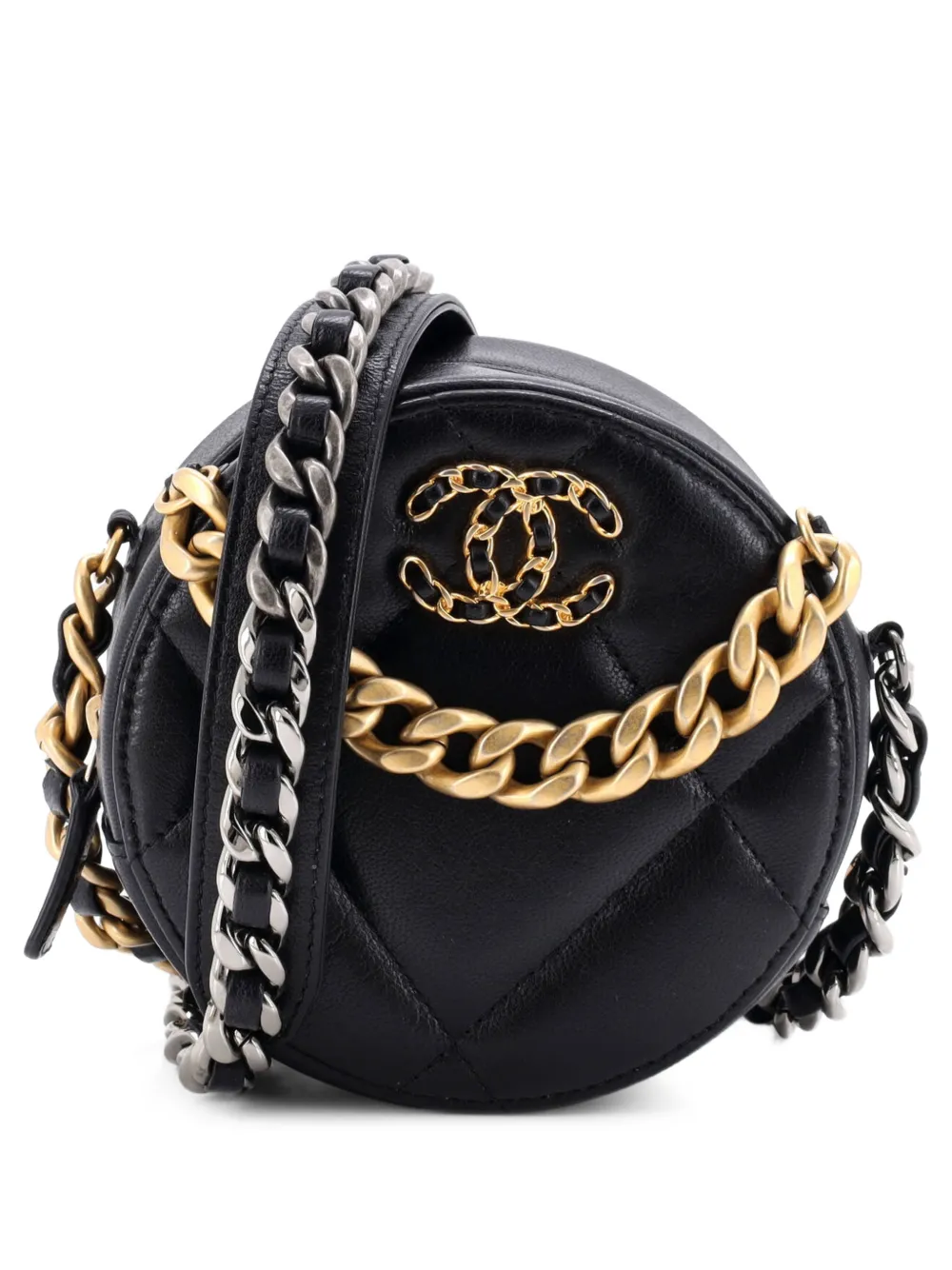 CHANEL Pre-Owned Clutch 19 tonda in pelle trapuntata con catena - Nero