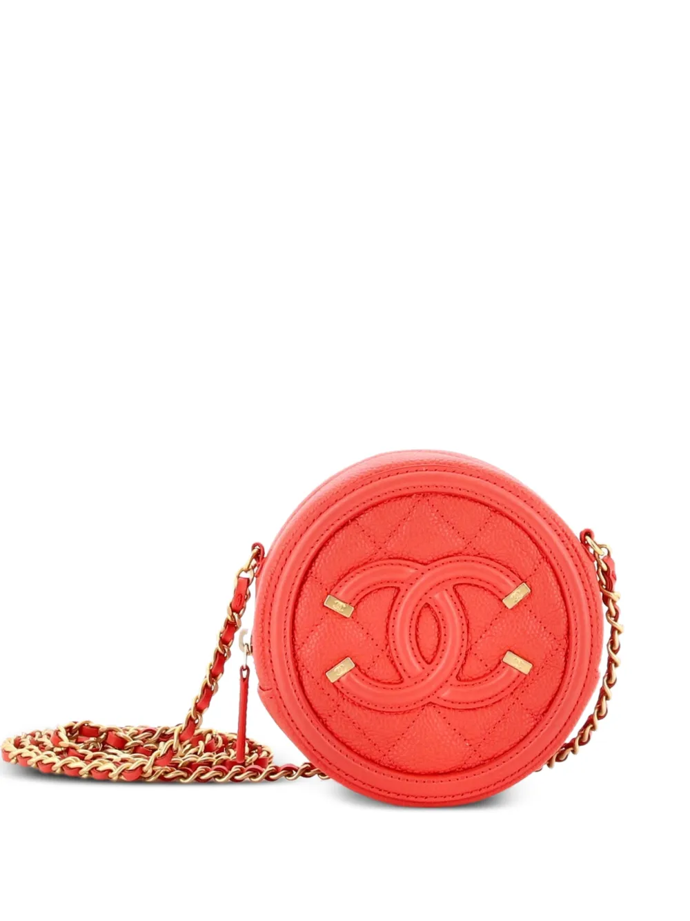 CHANEL Pre-Owned Borsa a tracolla mino in pelle Caviar trapuntata con catena - Rosso