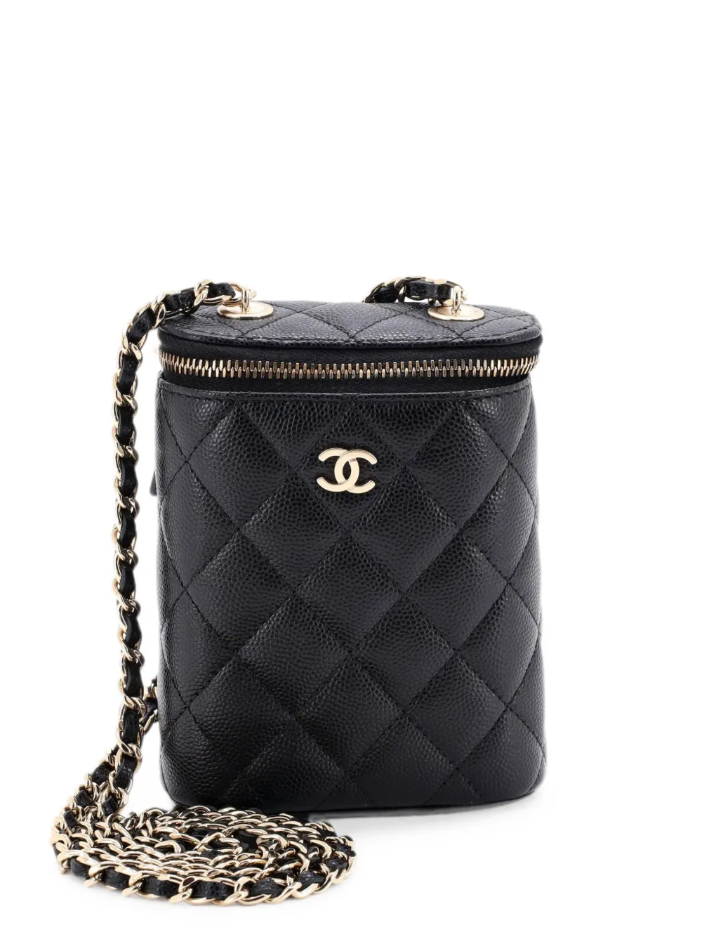 CHANEL Pre-Owned Borsa a spalla Vertical Classic Vanity Case piccola in pelle Caviar trapuntata con catena - Nero