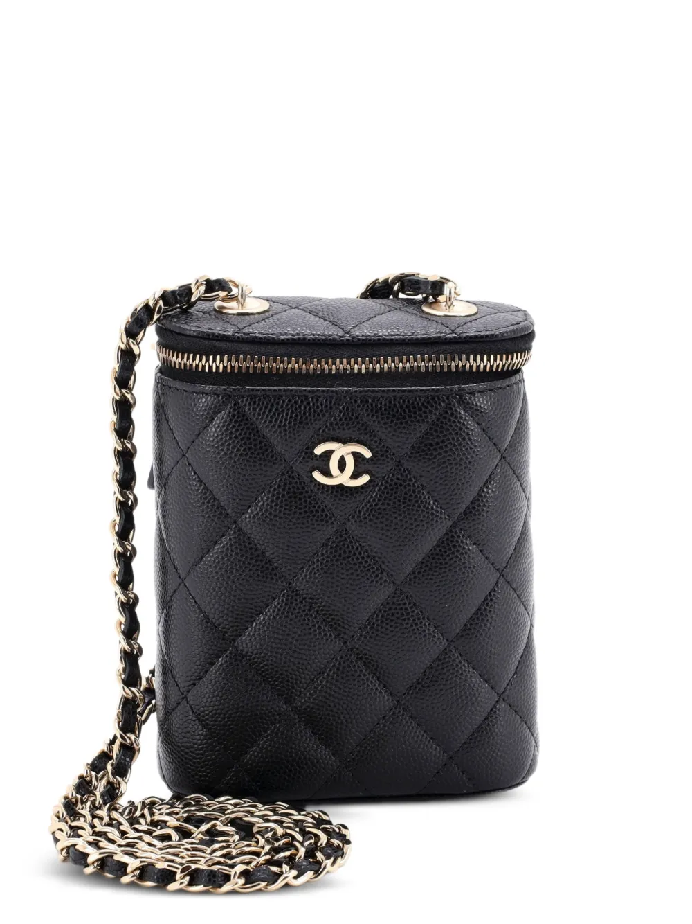 CHANEL Pre-Owned Vertical Classic Vanity Case with Chain Quilted Caviar Small shoulder bag - Black