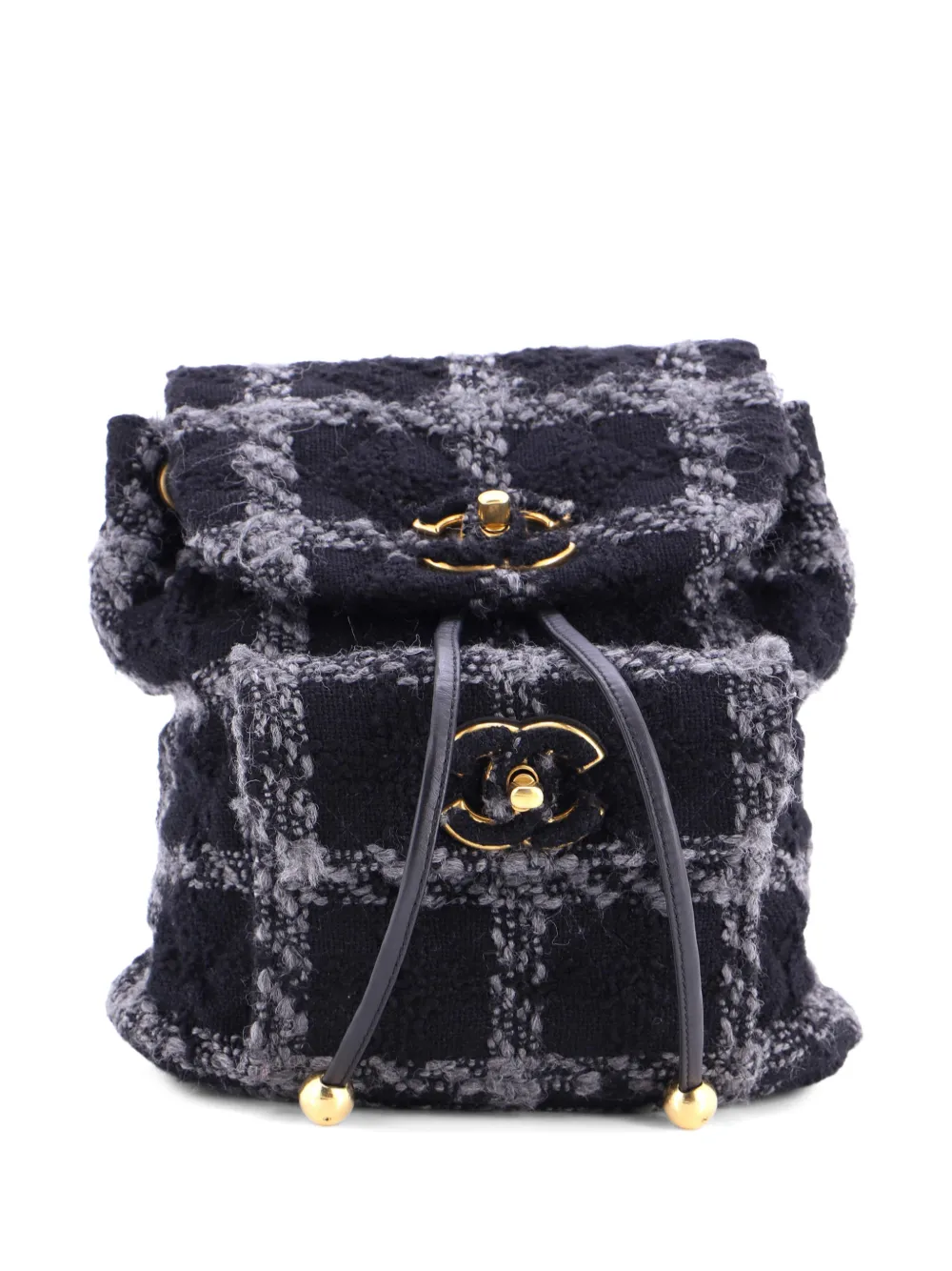 CHANEL Pre-Owned Duma Drawstring Quilted Wool Tweed Large backpack - Black