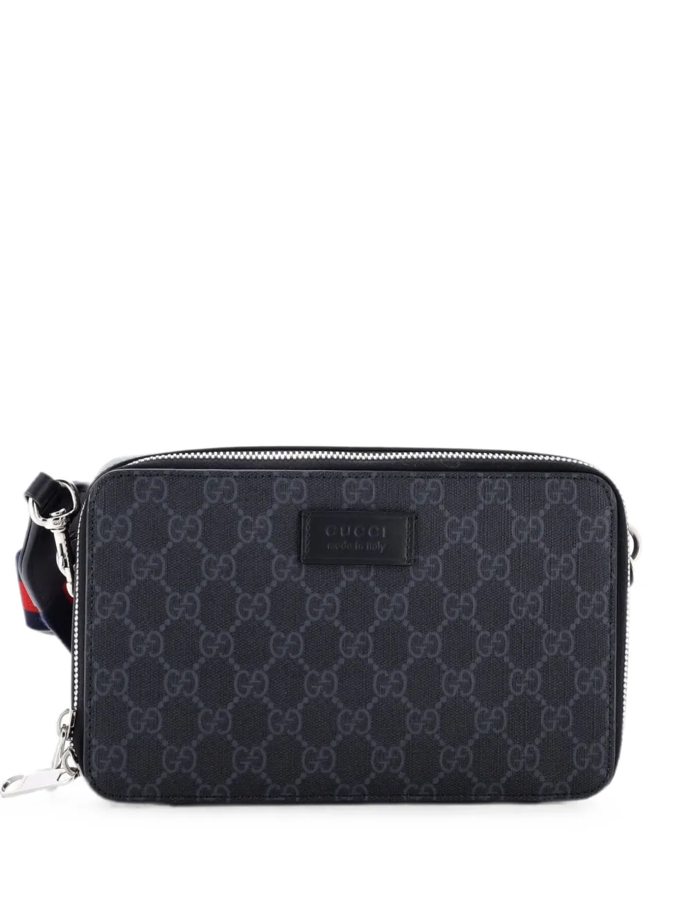Gucci Pre-Owned Borsa a tracolla in tela cerata GG con zip e decorazione Web - Nero