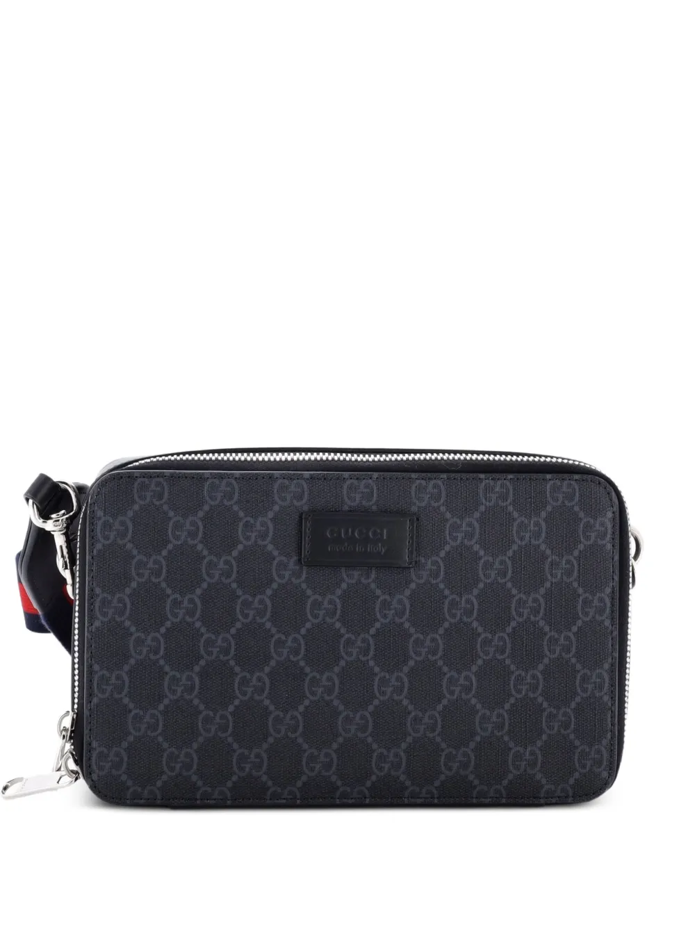 Gucci Pre-Owned Borsa a tracolla in tela cerata GG con zip e decorazione Web - Nero