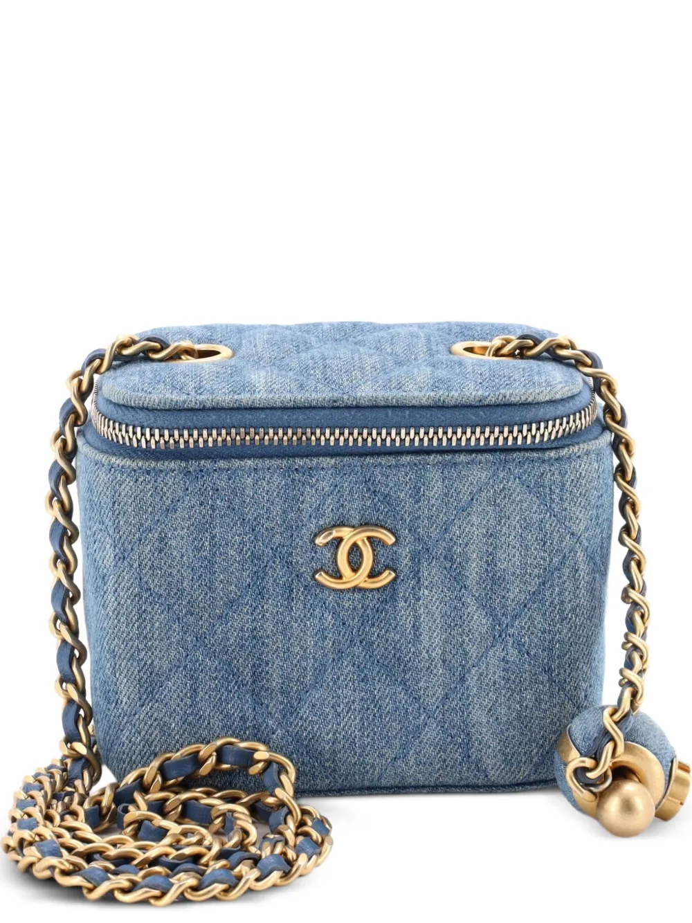 CHANEL Pre-Owned Pearl Crush Vanity Case with Chain Quilted Denim Mini clutch bag - Blue
