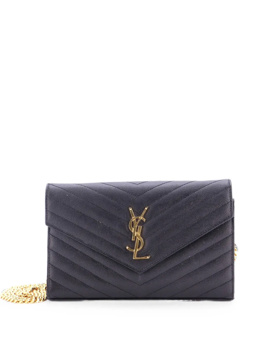 Saint Laurent Pre-Owned Borsa a tracolla Classic Monogram media in pelle matelassé con motivo chevron - Nero
