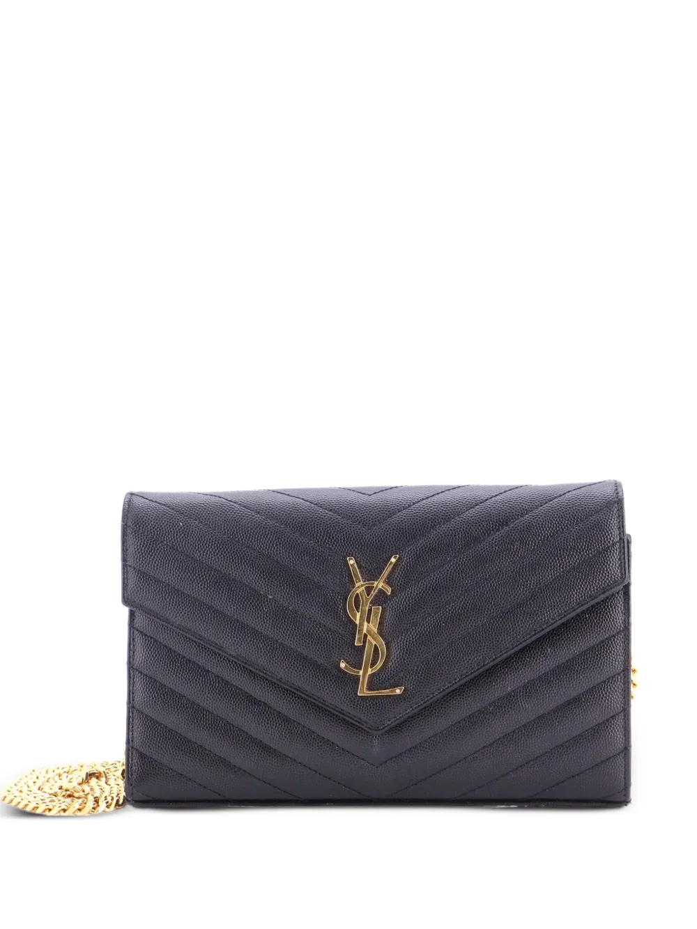 Saint Laurent Pre-Owned Borsa a tracolla Classic Monogram media in pelle matelassé con motivo chevron - Nero