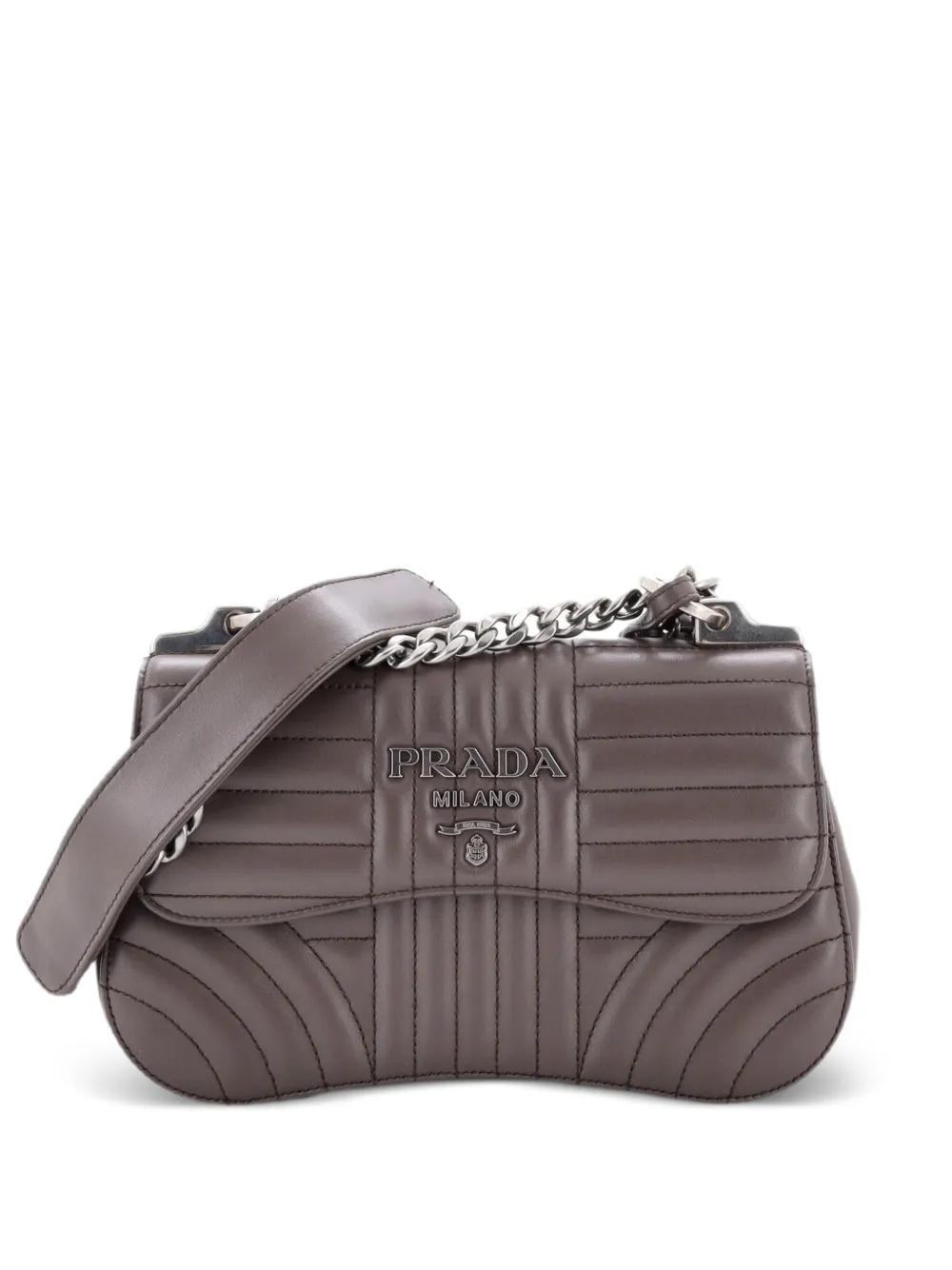 Prada Pre-Owned Borsa a tracolla Diagramme piccola in pelle trapuntata con design curvo e catena - Marrone