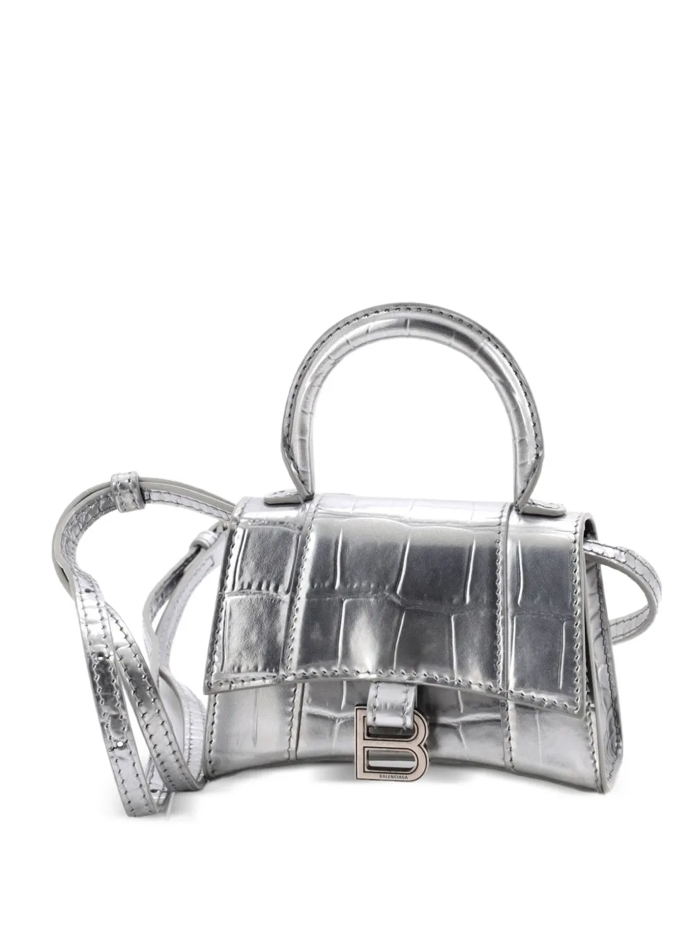 Balenciaga Pre-Owned Hourglass Mini-Umhängetasche mit Kroko-Prägung - Metallic