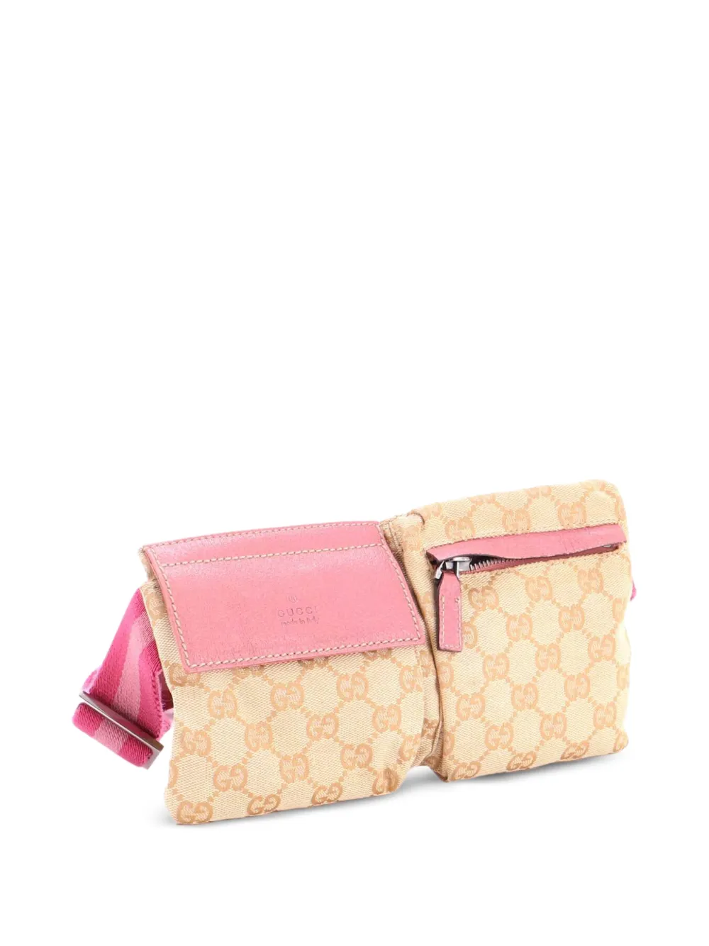 Gucci Pre-Owned Kleine Vintage Double GG Gürteltasche aus Canvas mit Leder - Rosa