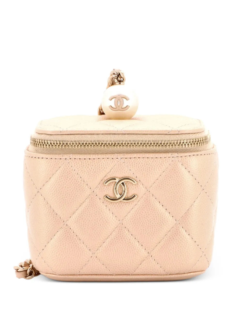 CHANEL Pre-Owned Clutch Classic Pearl Vanity Case mini in pelle Caviar trapuntata con catena - Oro