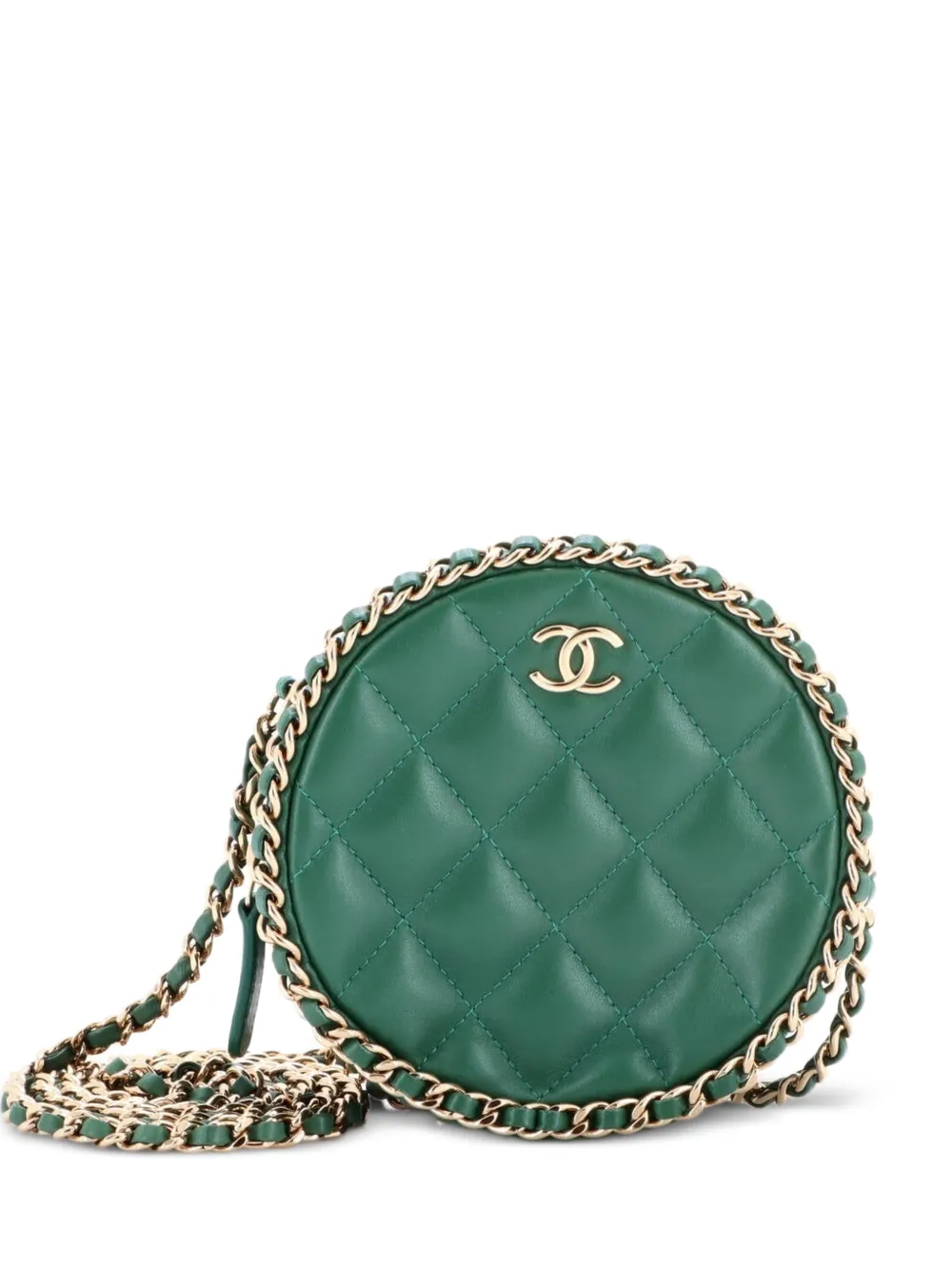 CHANEL Pre-Owned Chain Around Round Clutch with Chain Quilted Lambskin crossbody bag - Green
