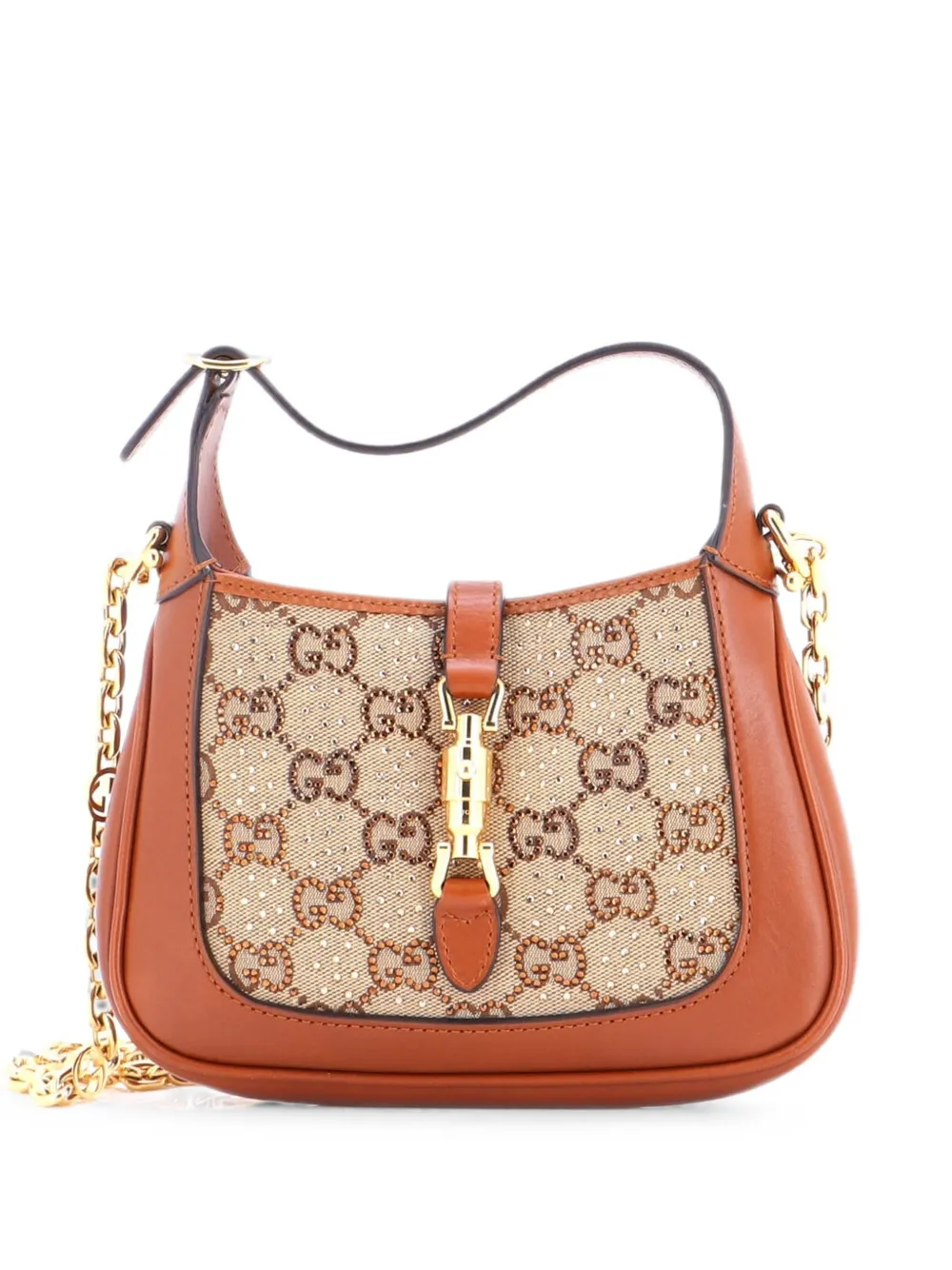 Gucci Pre-Owned Borsa passepartout Jackie 1961 mini in tela GG con cristalli e catena - Marrone