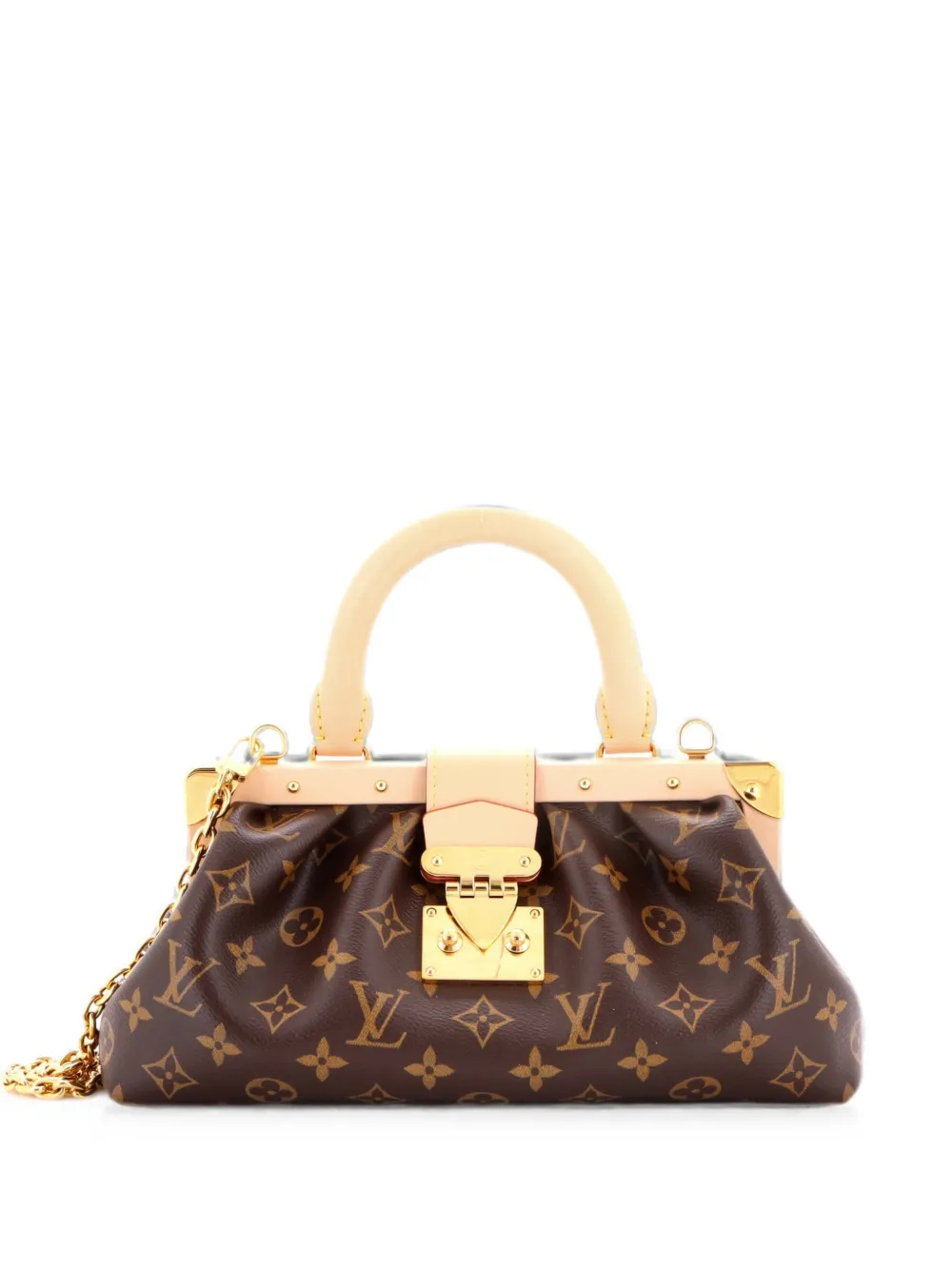 Pre-owned Louis Vuitton Monogram Top Handle Frame Clutch Monogram Canvas Satchel In Brown