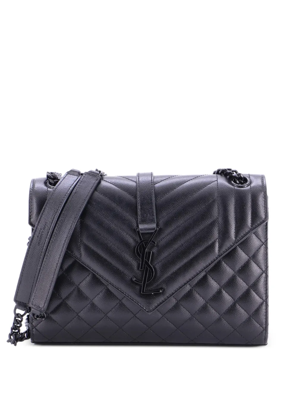 Saint Laurent Pre-Owned Classic Monogram Envelope Satchel Mixed Matelasse Leather Medium shoulder bag - Black