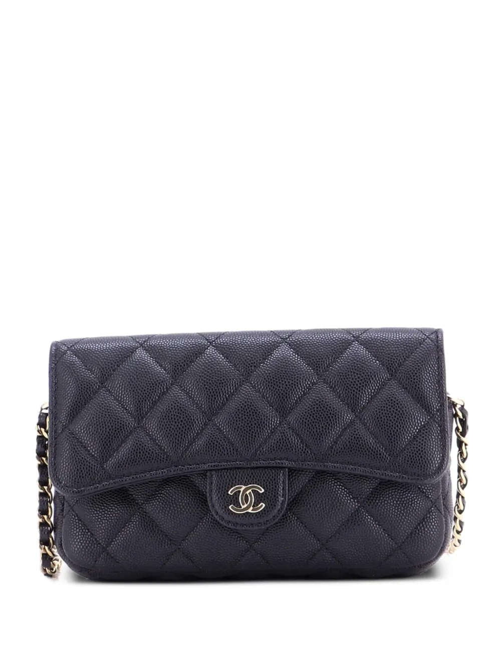 CHANEL Pre-Owned Classic Flap Phone Holder with Chain Quilted Caviar clutch bag - Black