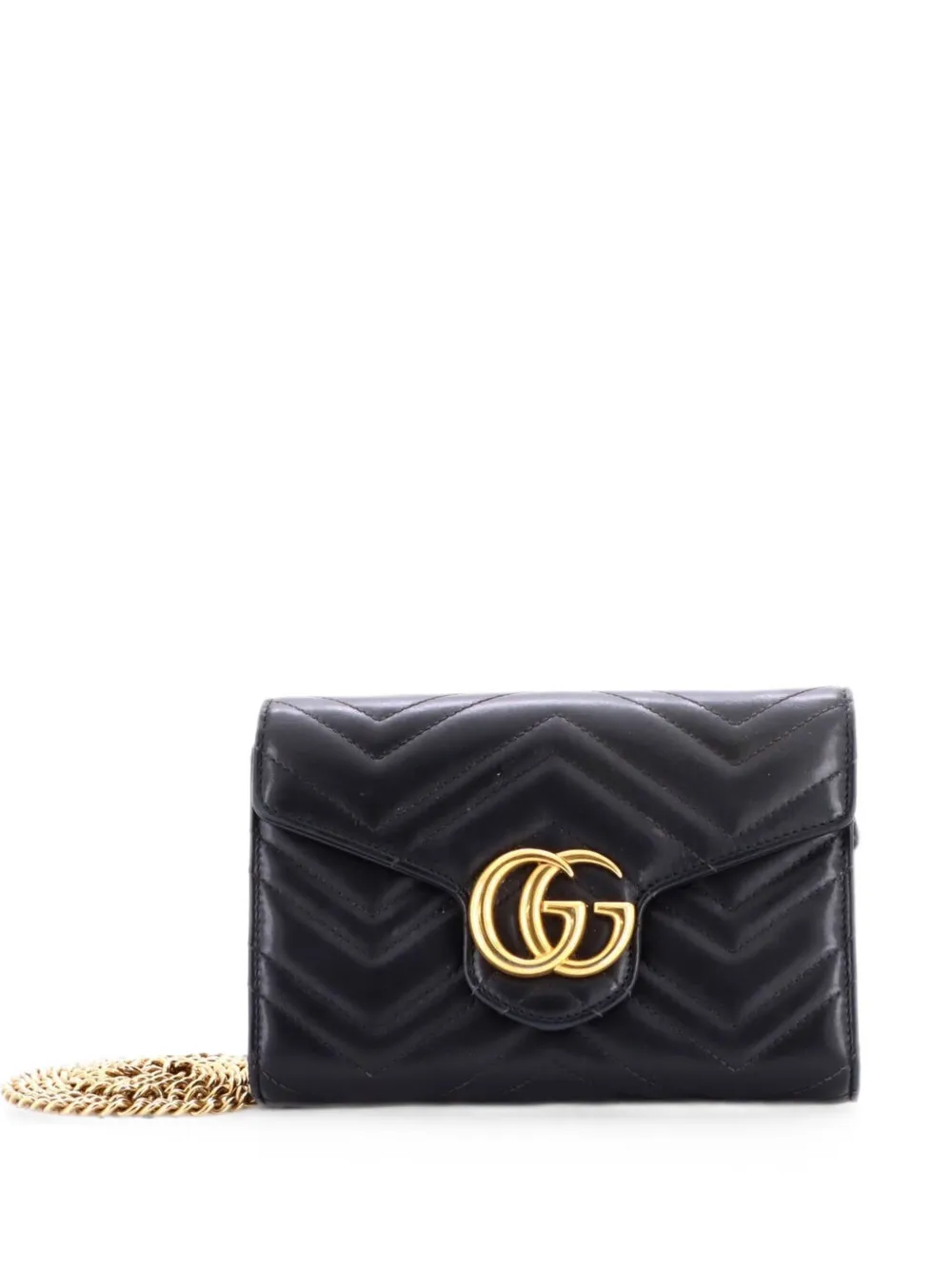 Gucci Pre-Owned Mini GG Marmont Matelasse Umhängetasche mit Kette - Schwarz