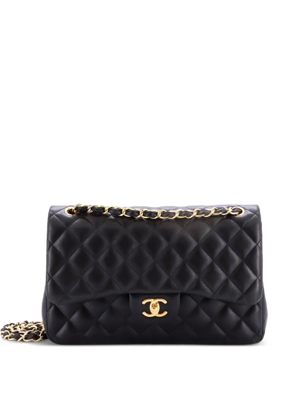 CHANEL Pre-Owned Classic Double Flap Bag Quilted Lambskin Jumbo shoulder bag - Black
