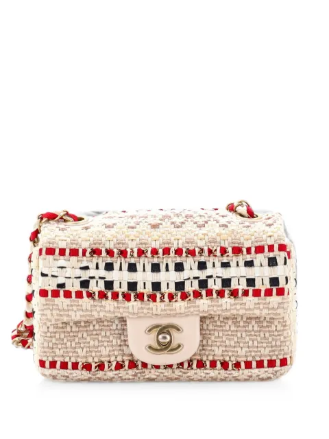 CHANEL Pre-Owned Classic Single Flap Bag Woven Cotton and Raffia Mini crossbody bag