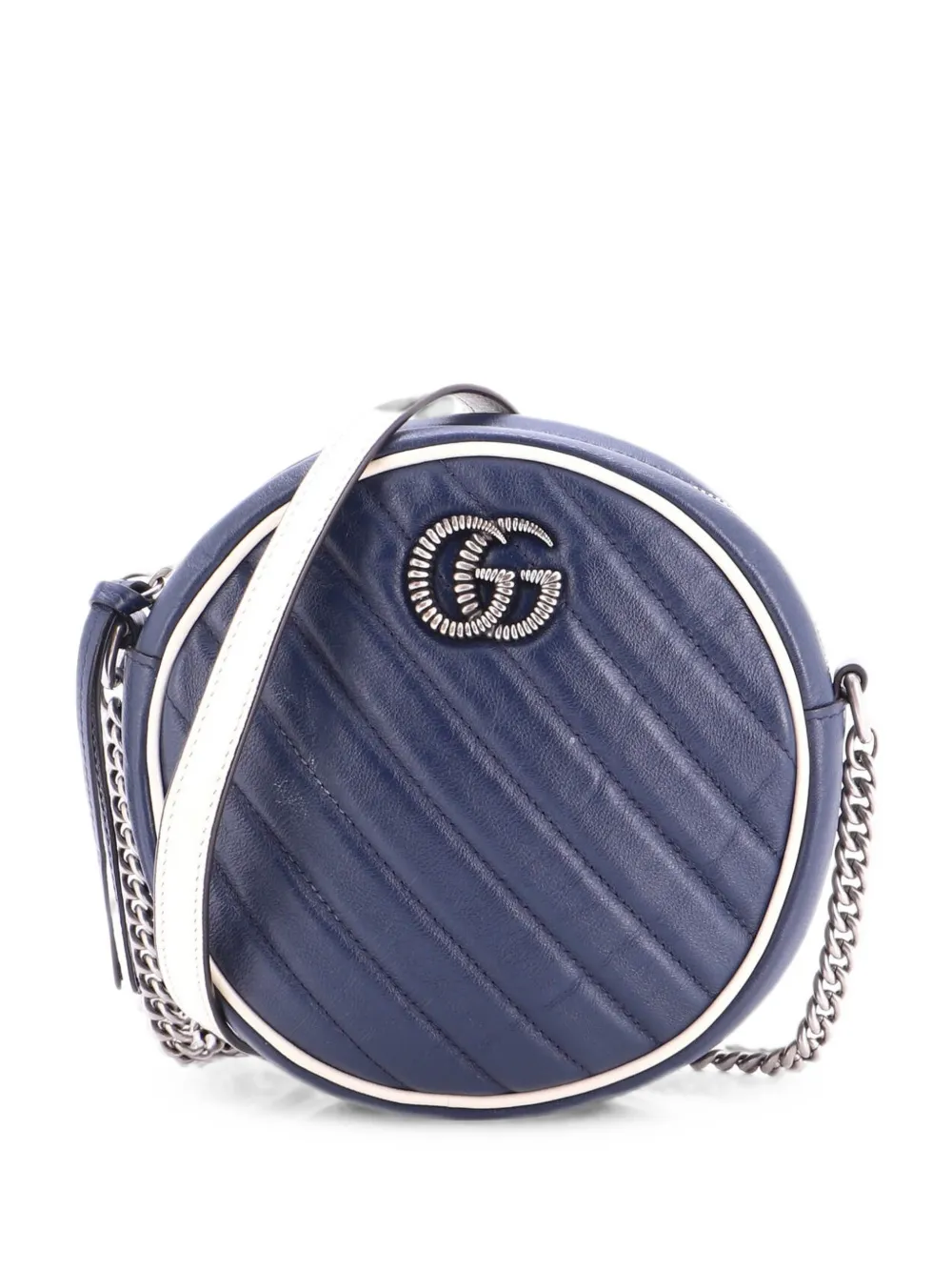 Gucci Pre-Owned Borsa a tracolla GG Marmont tonda mini in pelle trapuntata con motivo diagonale - Blu