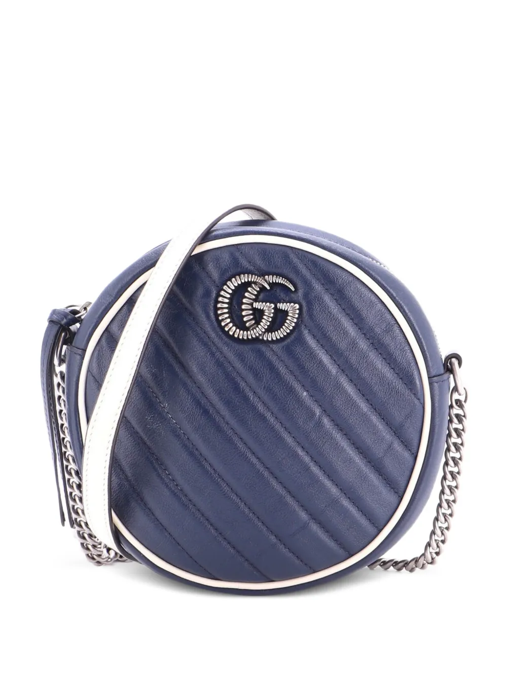 Gucci Pre-Owned Runde GG Marmont Schultertasche mit diagonaler Steppung - Blau