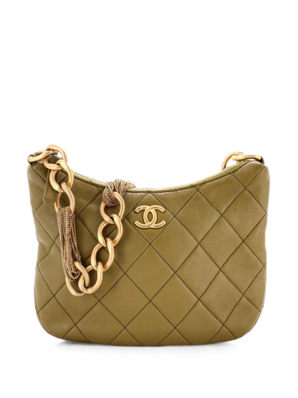 CHANEL Pre-Owned Borsa passepartout CC in pelle di agnello trapuntata con zip e catena mista - Verde