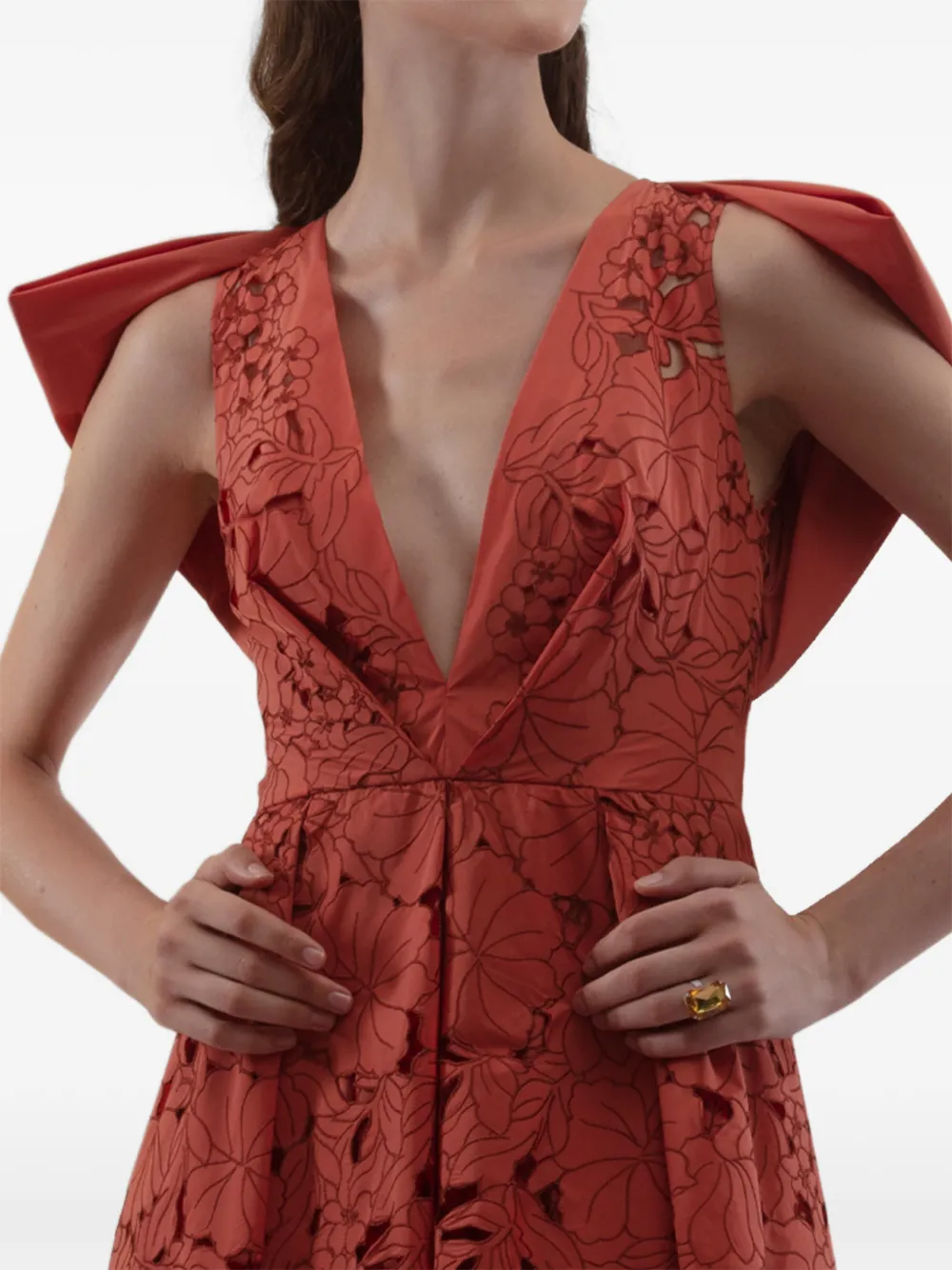 Gemy Maalouf Asymmetrische jurk met uitgesneden bloemen Oranje