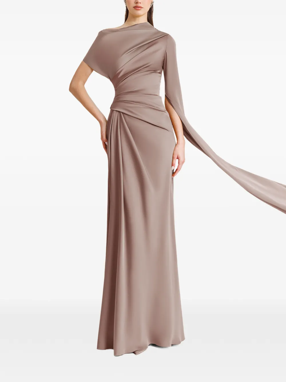 Gemy Maalouf Gedrapeerde jurk met asymmetrische hals Beige